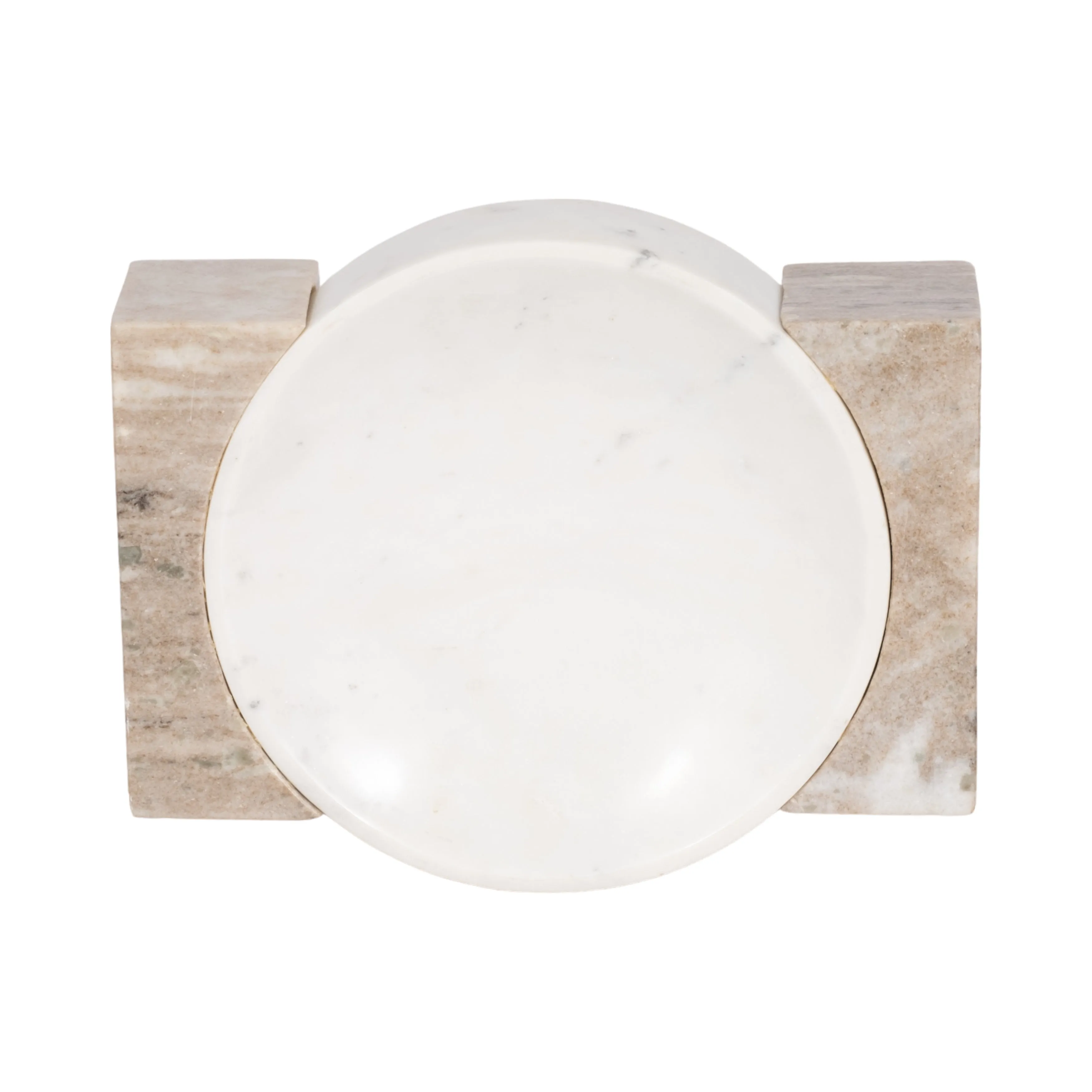 10" Marble Bowl With Onyx Marble Sides, White/tan