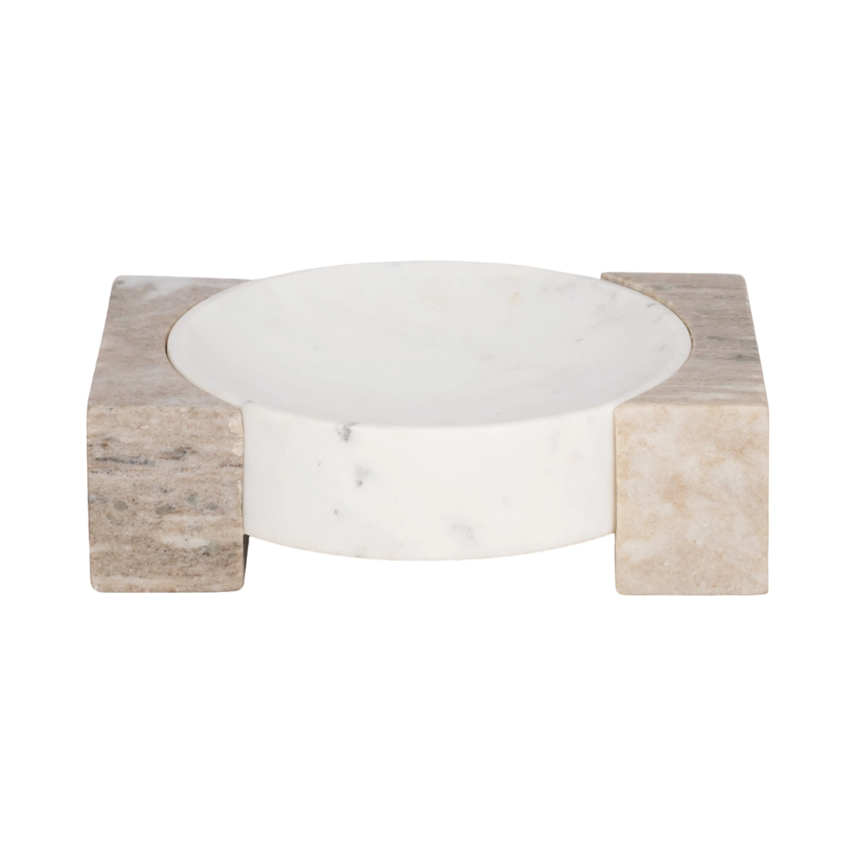 10" Marble Bowl With Onyx Marble Sides, White/tan