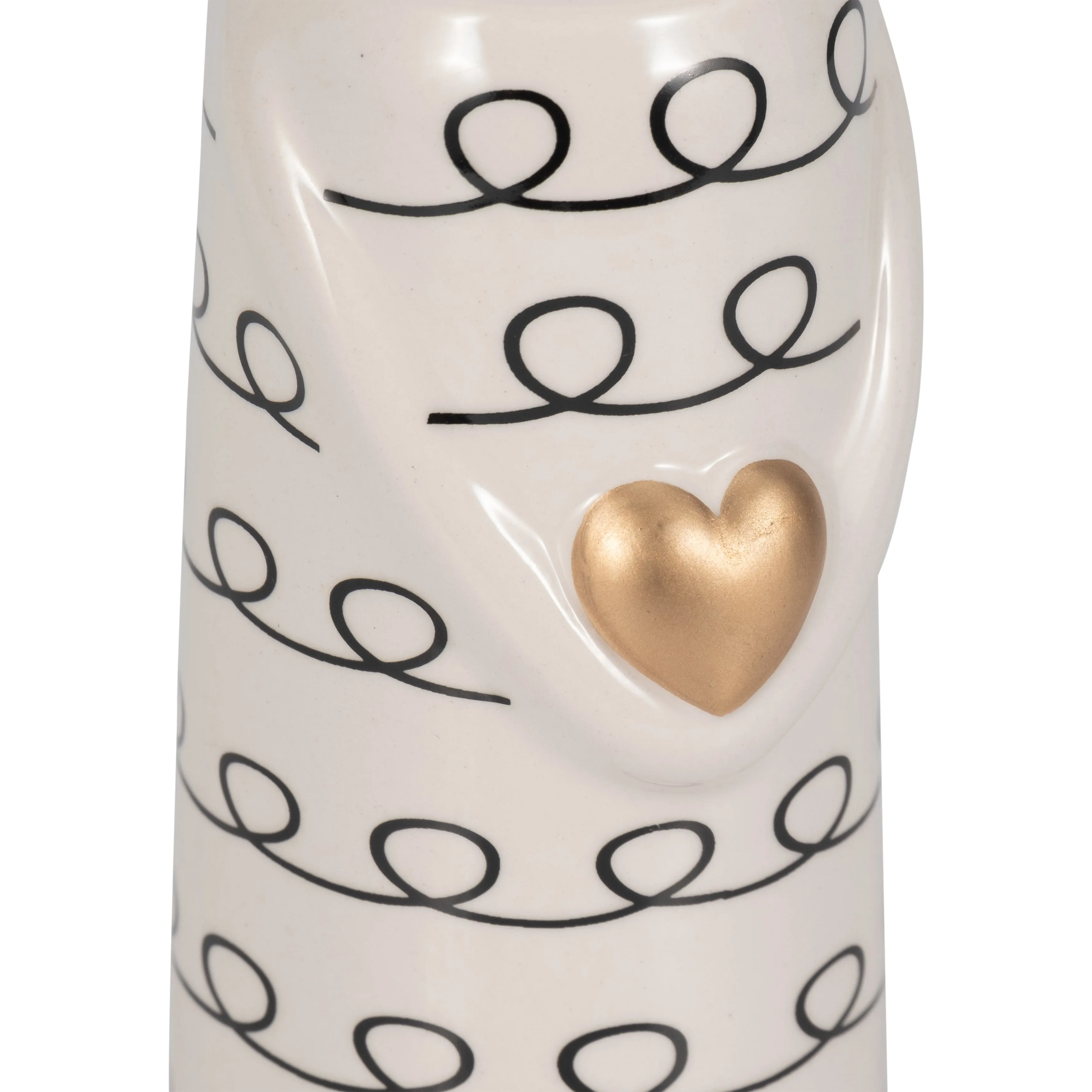 10" Squiggly Bunny With Gold Heart, White/black