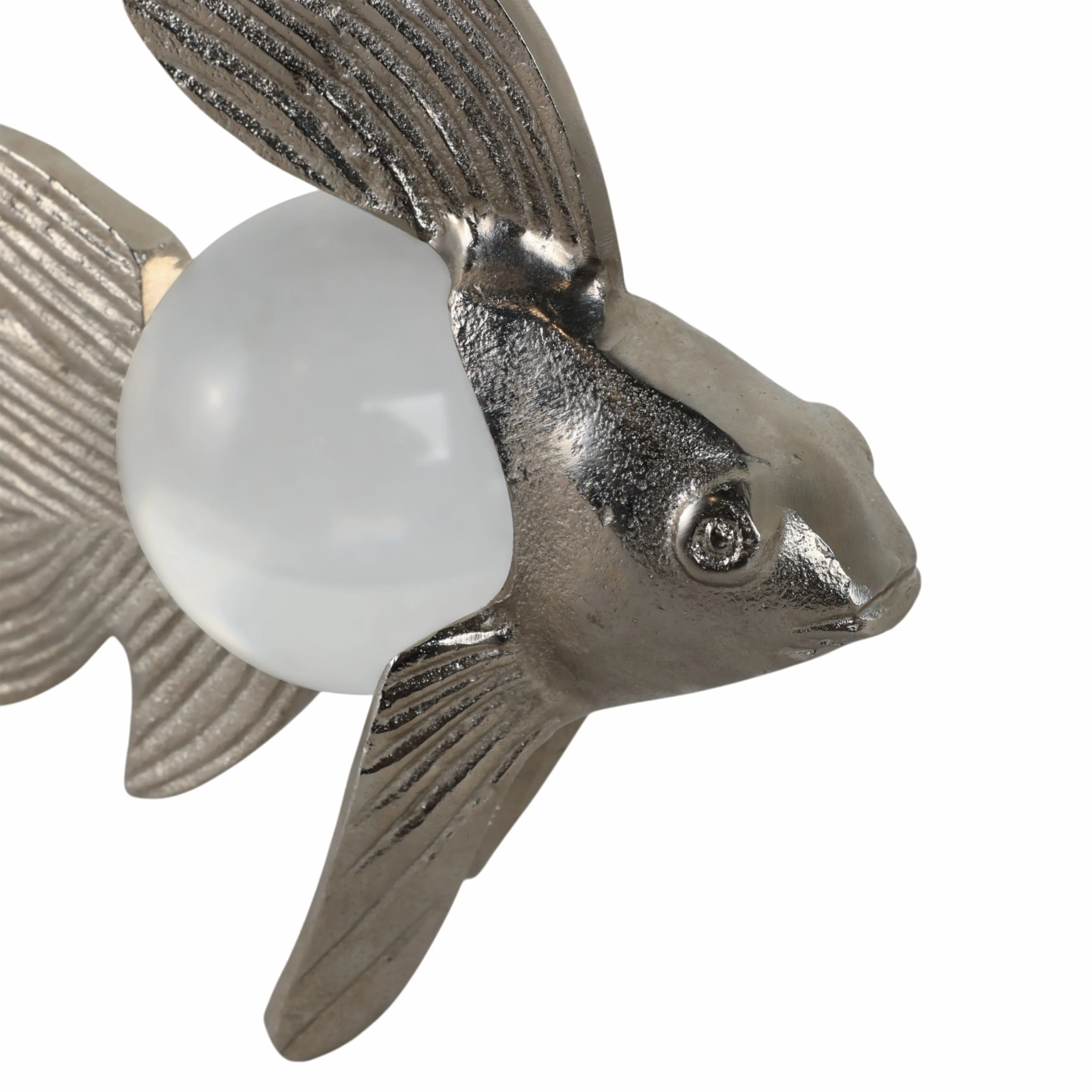 10x6" Metal Fish With Acrylic Ball, Silver