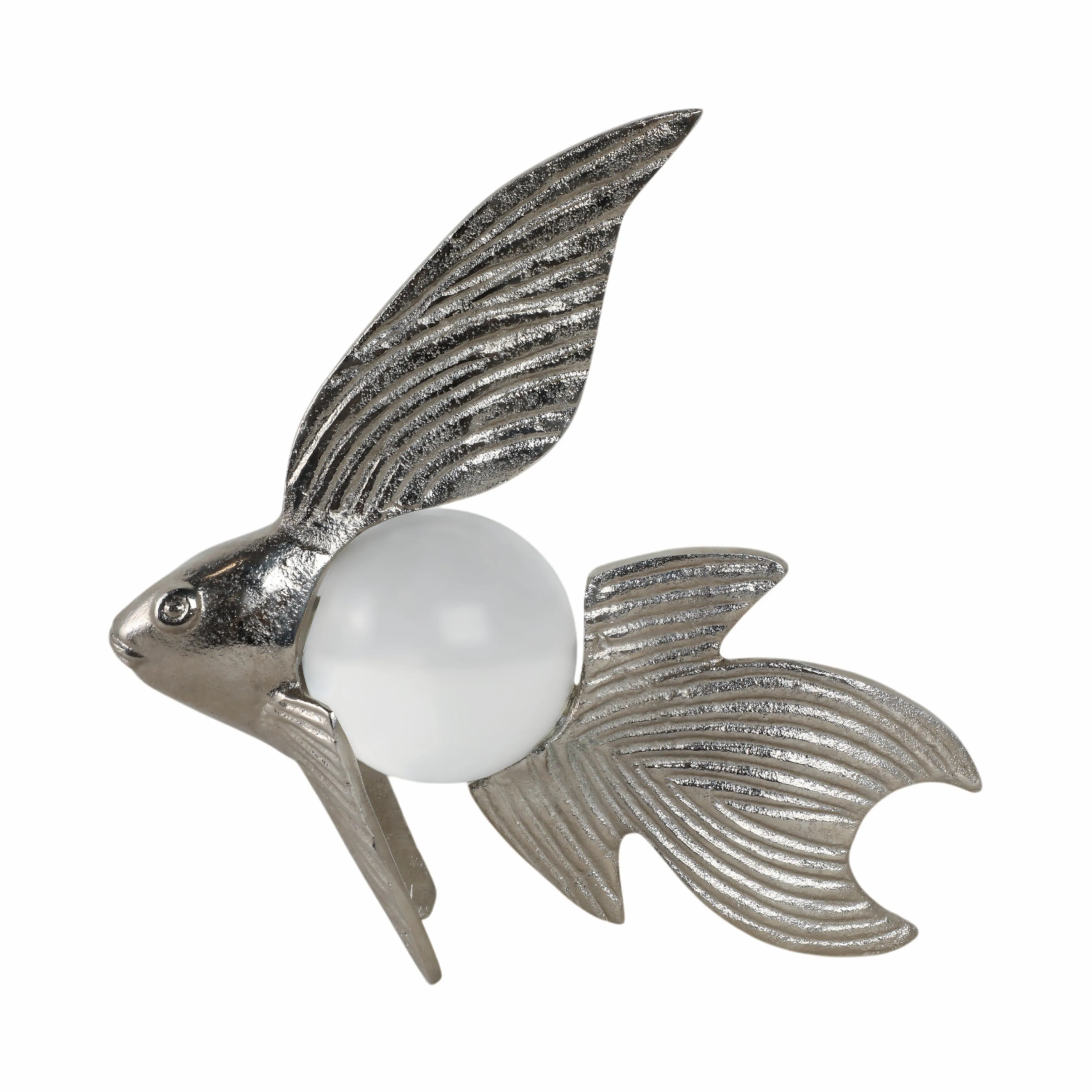 10x6" Metal Fish With Acrylic Ball, Silver