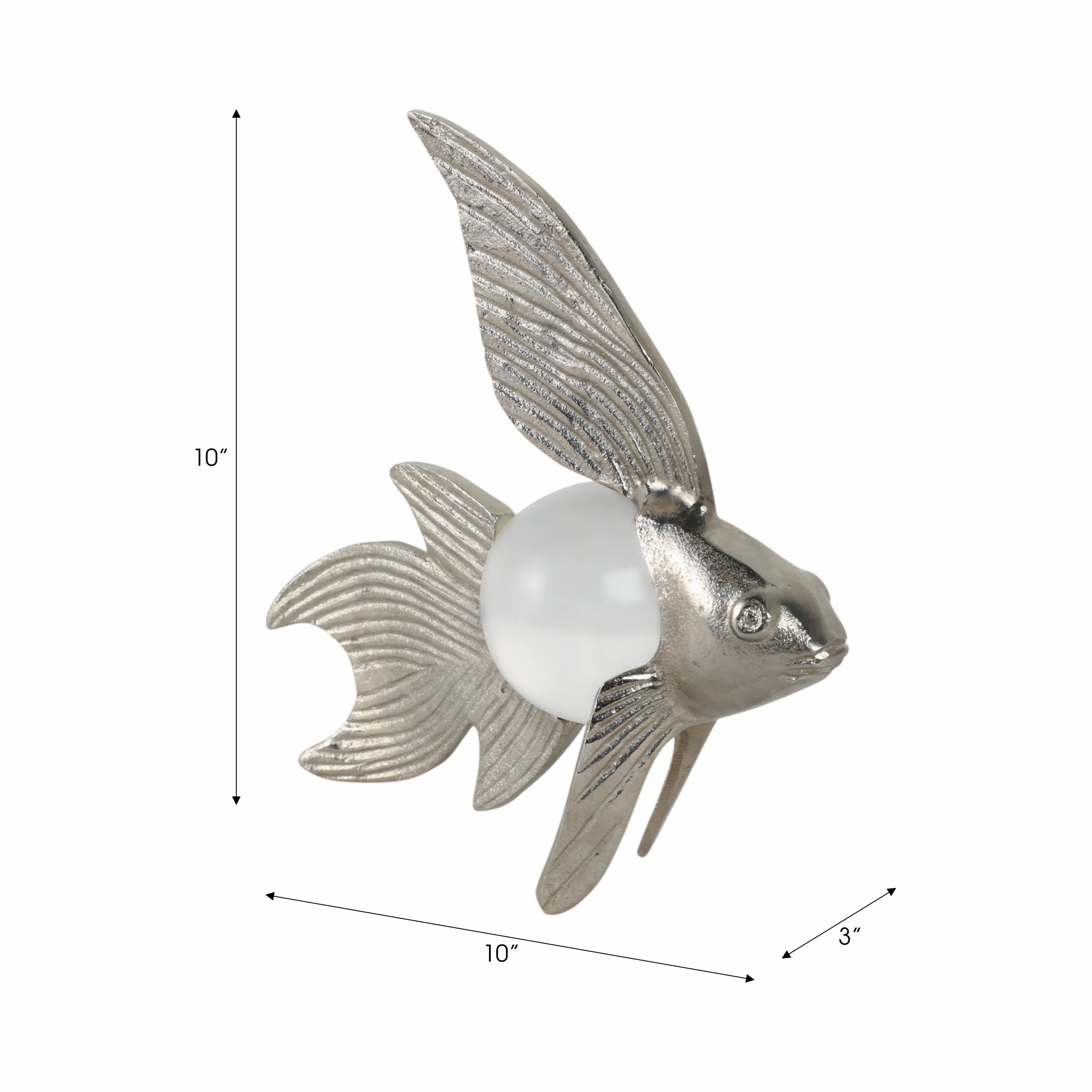 10x6" Metal Fish With Acrylic Ball, Silver