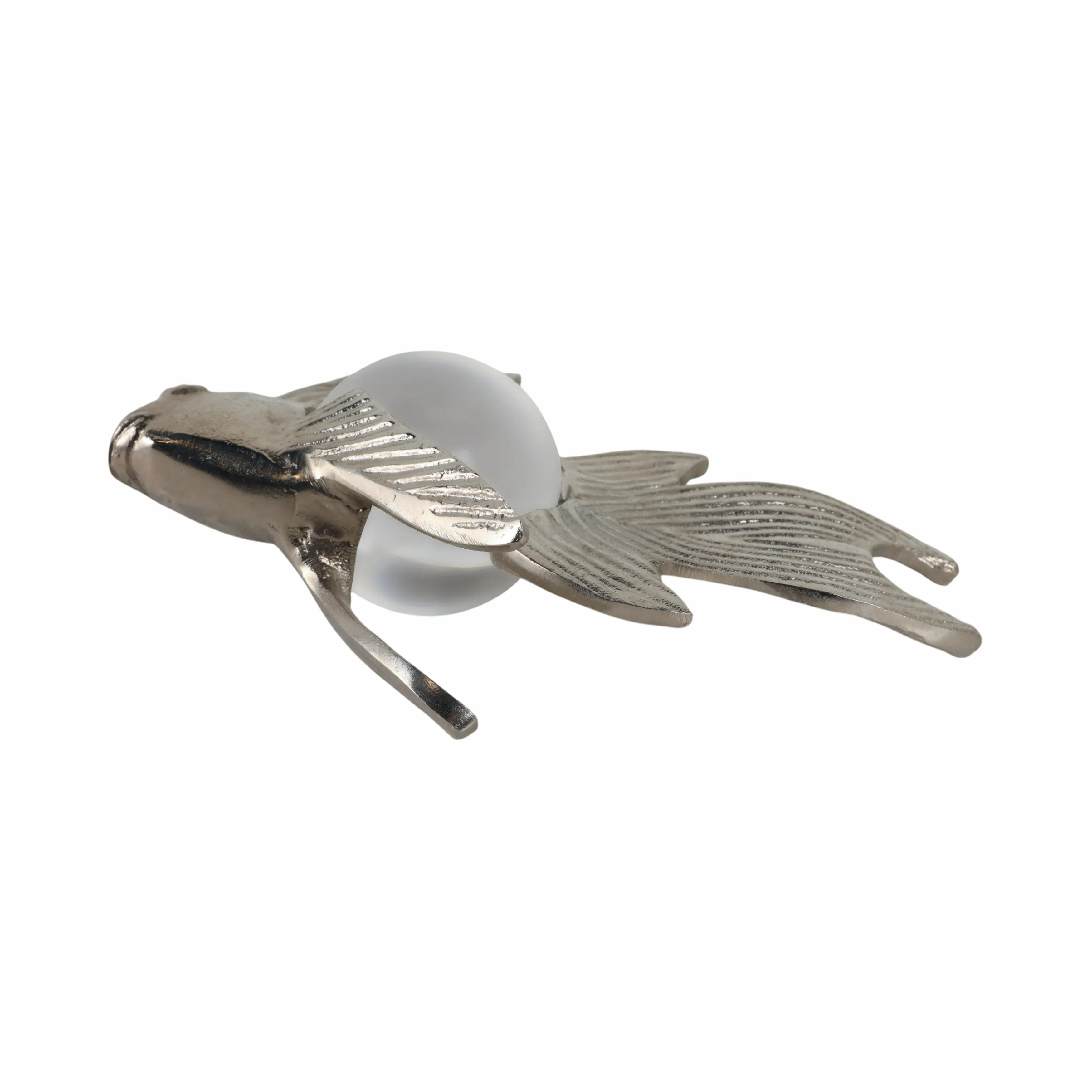 10x6" Metal Fish With Acrylic Ball, Silver