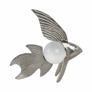 10x6" Metal Fish With Acrylic Ball, Silver