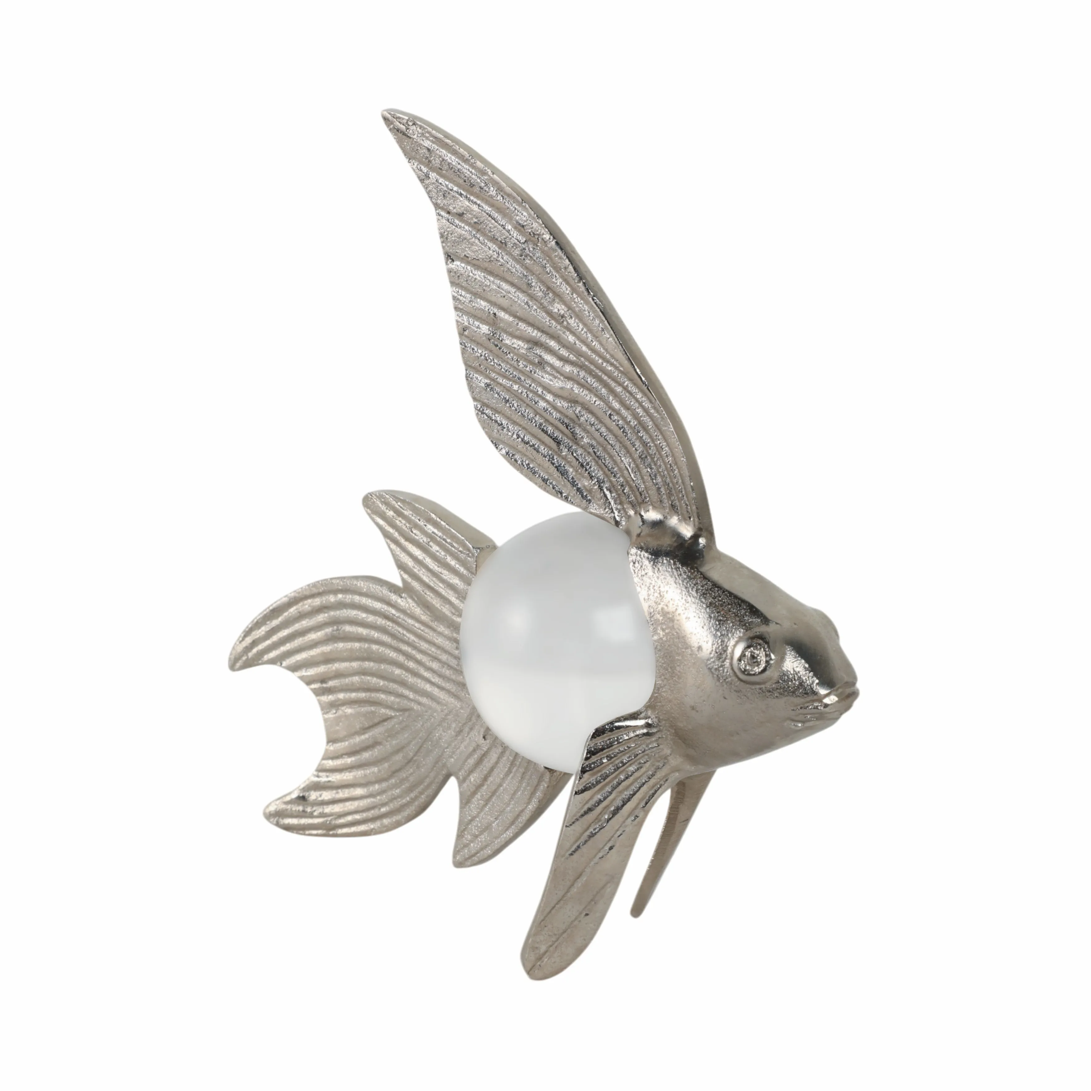 10x6" Metal Fish With Acrylic Ball, Silver