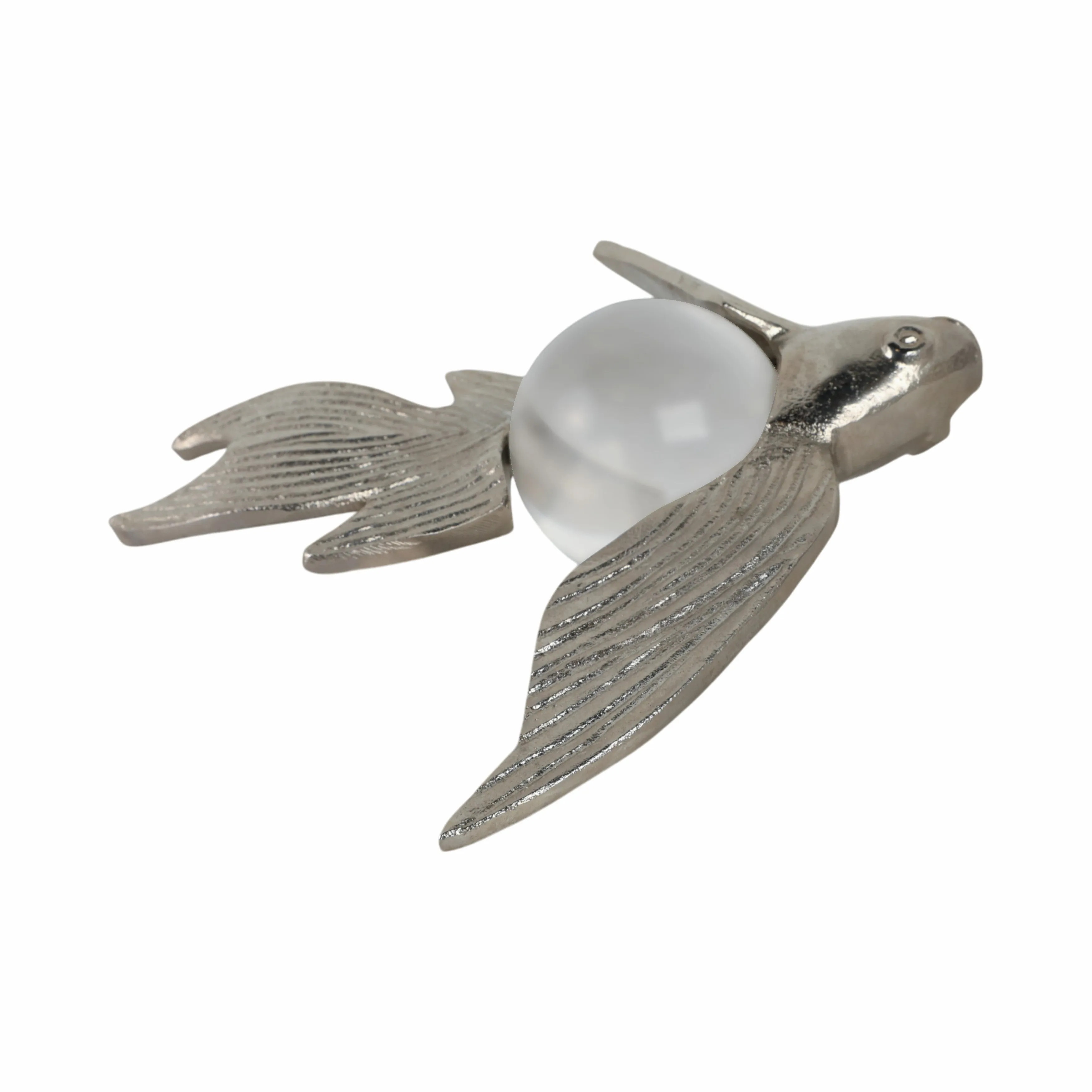 10x6" Metal Fish With Acrylic Ball, Silver