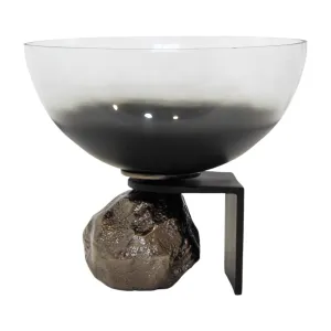 11x10" Glass Bowl On Rock Pedestal, Black/silver