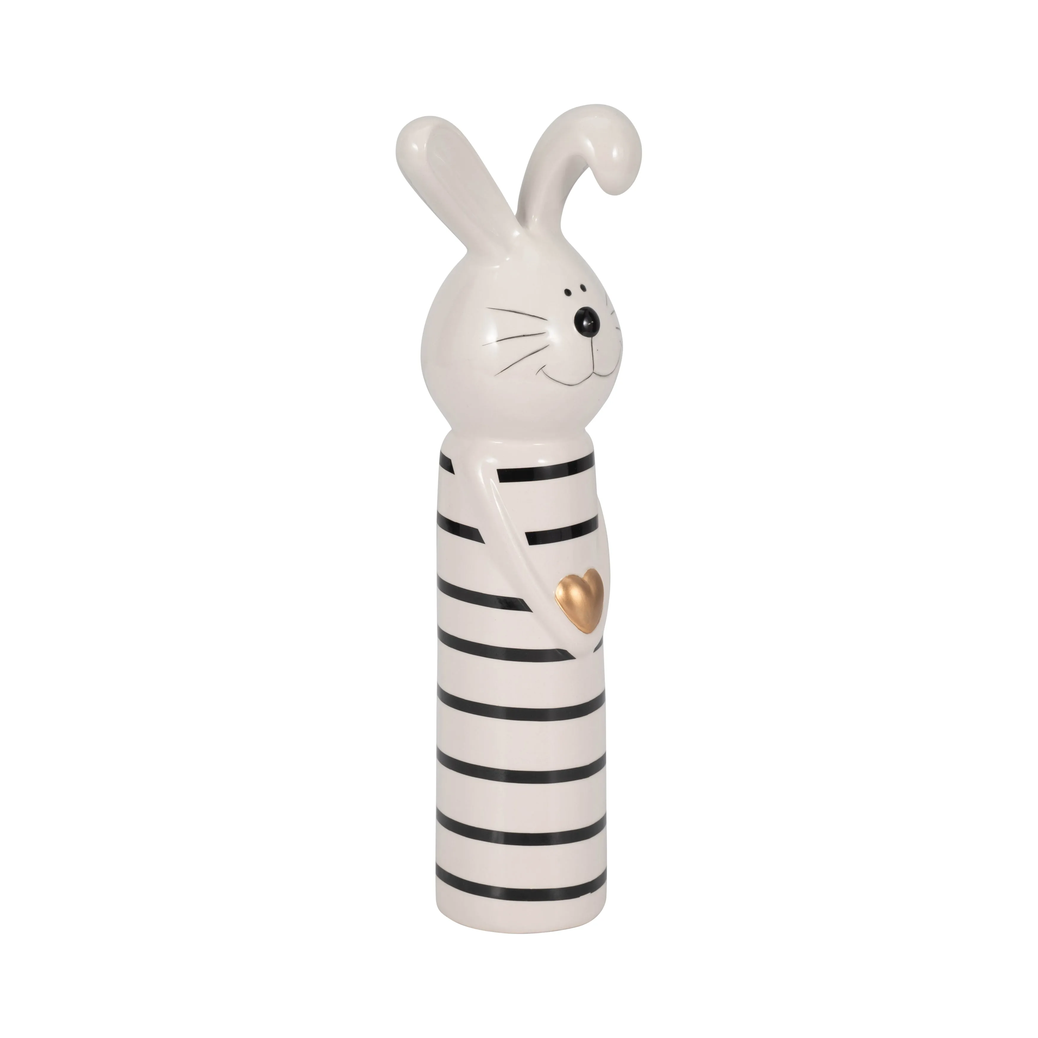 12" Lines Bunny With Gold Heart, White/black
