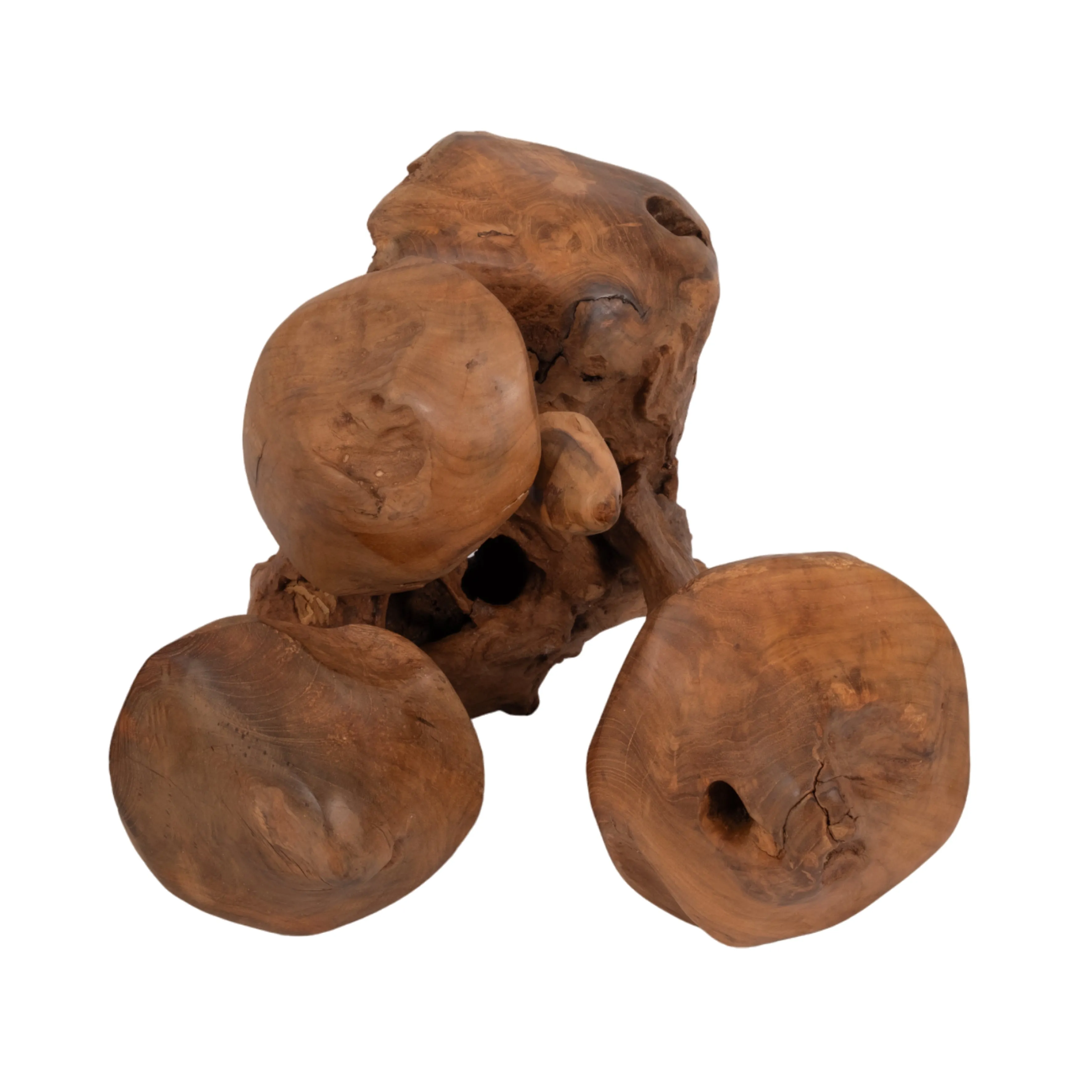 12" Teak Wood Mushroom Cluster, Natural