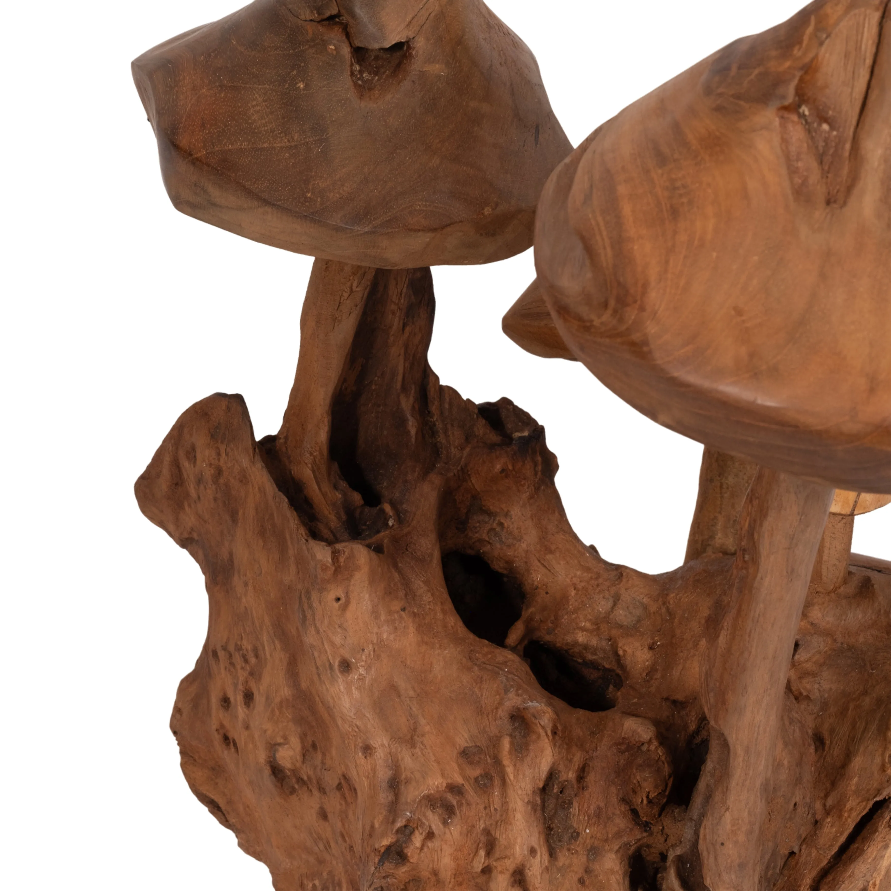 12" Teak Wood Mushroom Cluster, Natural