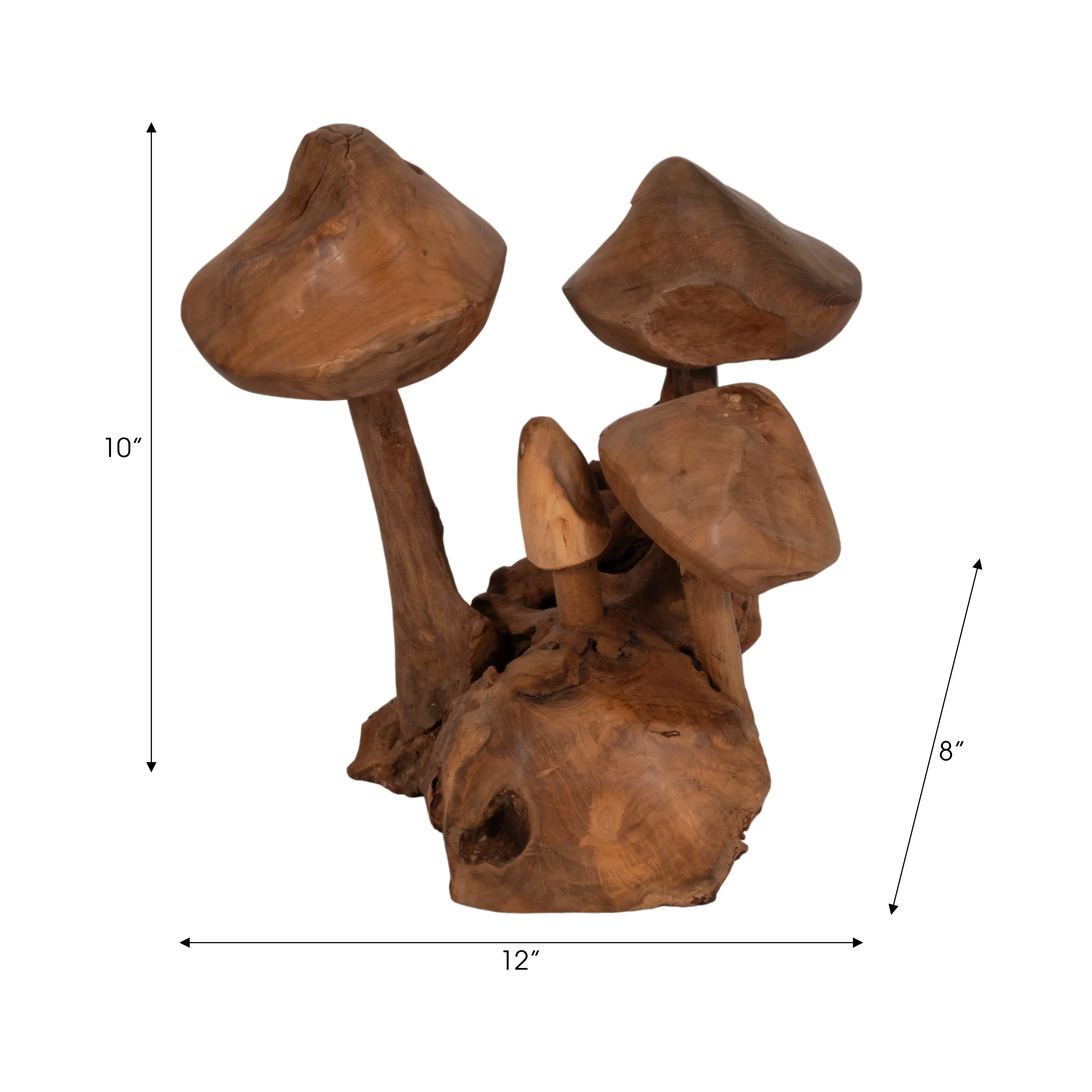 12" Teak Wood Mushroom Cluster, Natural