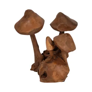 12" Teak Wood Mushroom Cluster, Natural