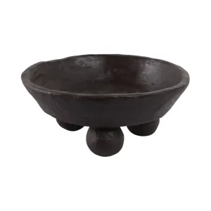 12x12" Paper Mache Knobby Footed Bowl, Black