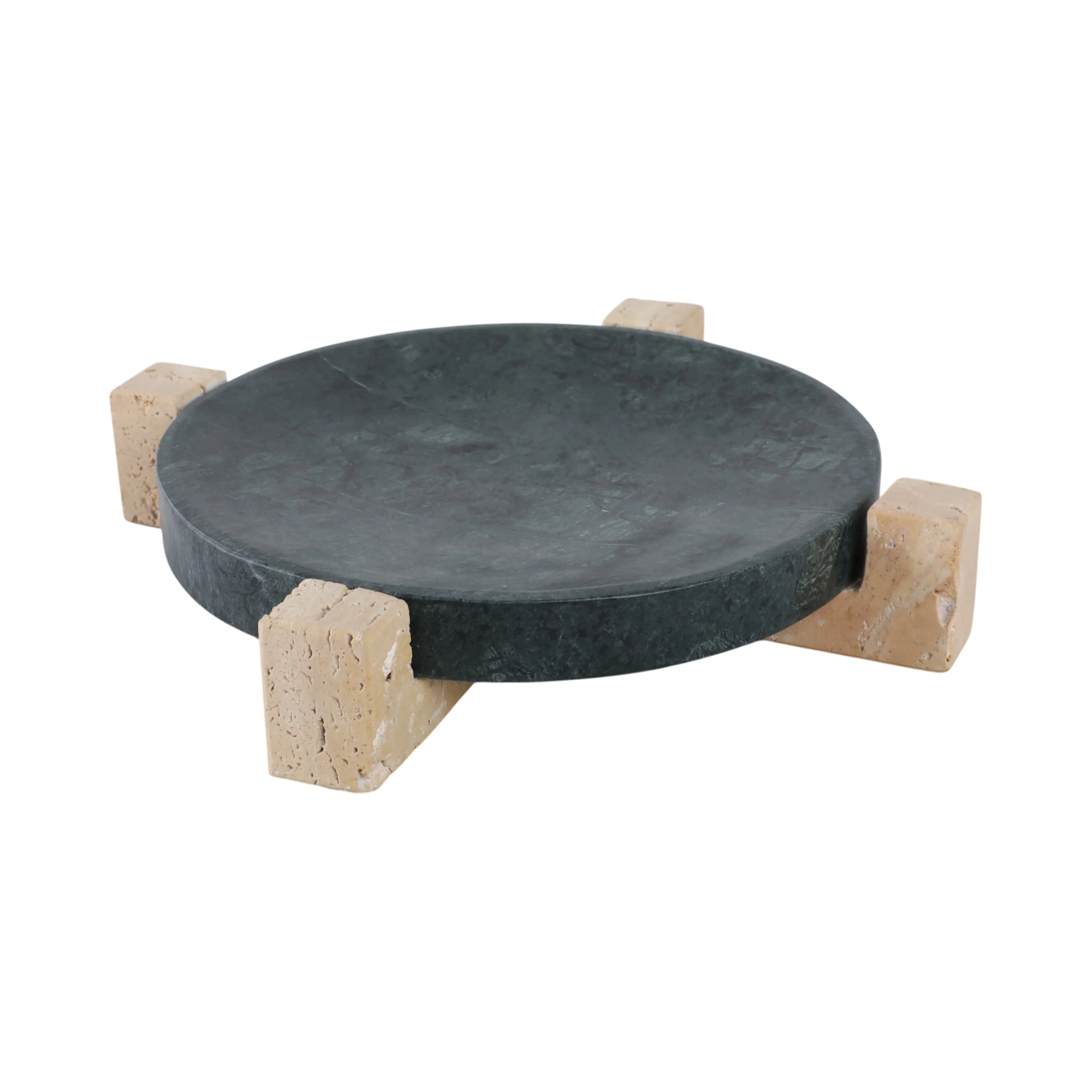15" Archer Large Green Marble And Travertine Tray