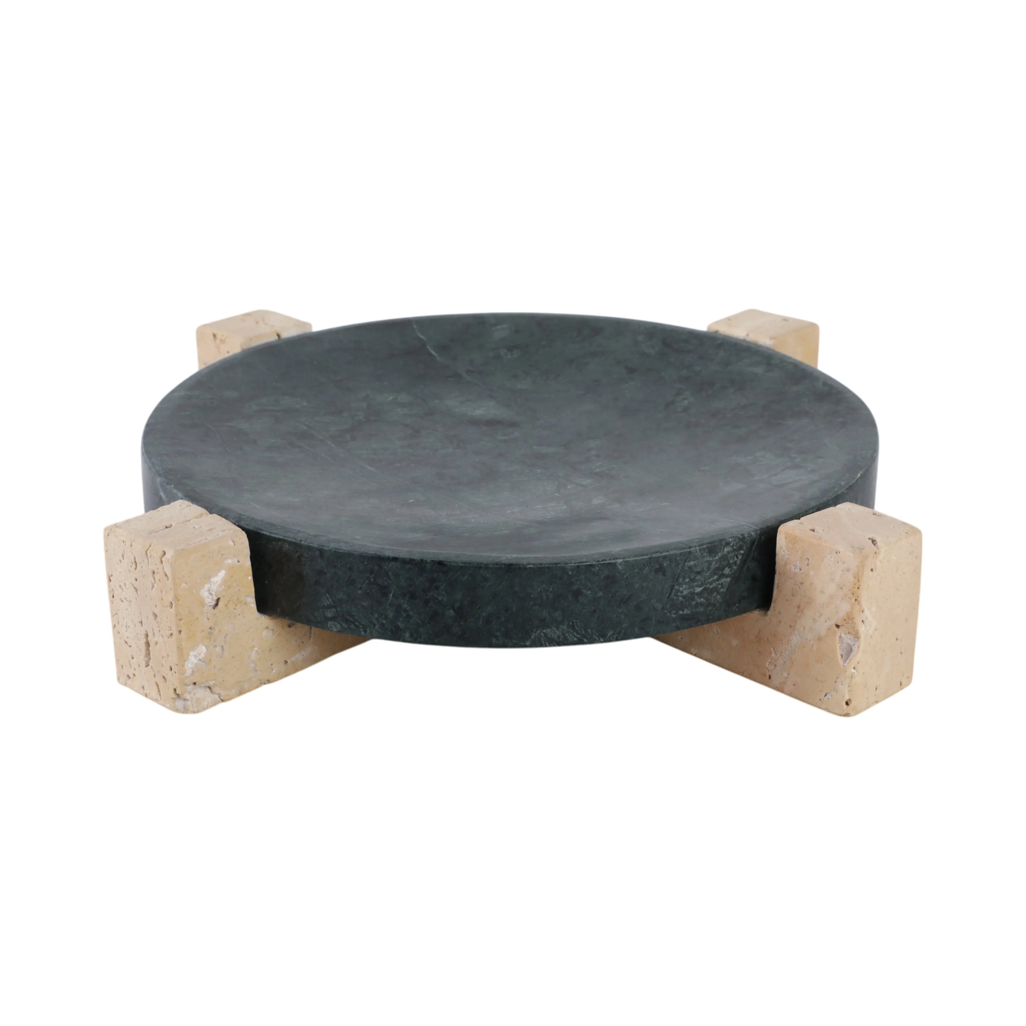 15" Archer Large Green Marble And Travertine Tray