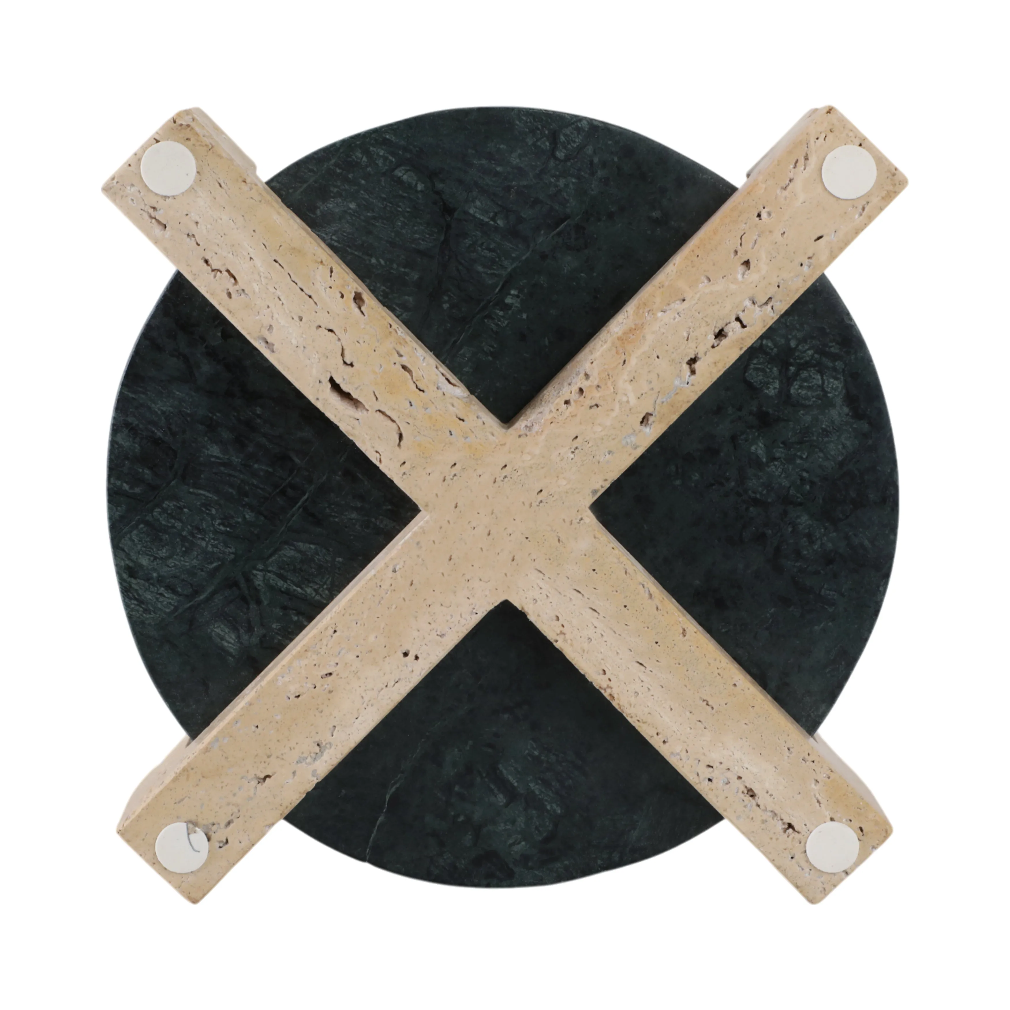 15" Archer Large Green Marble And Travertine Tray