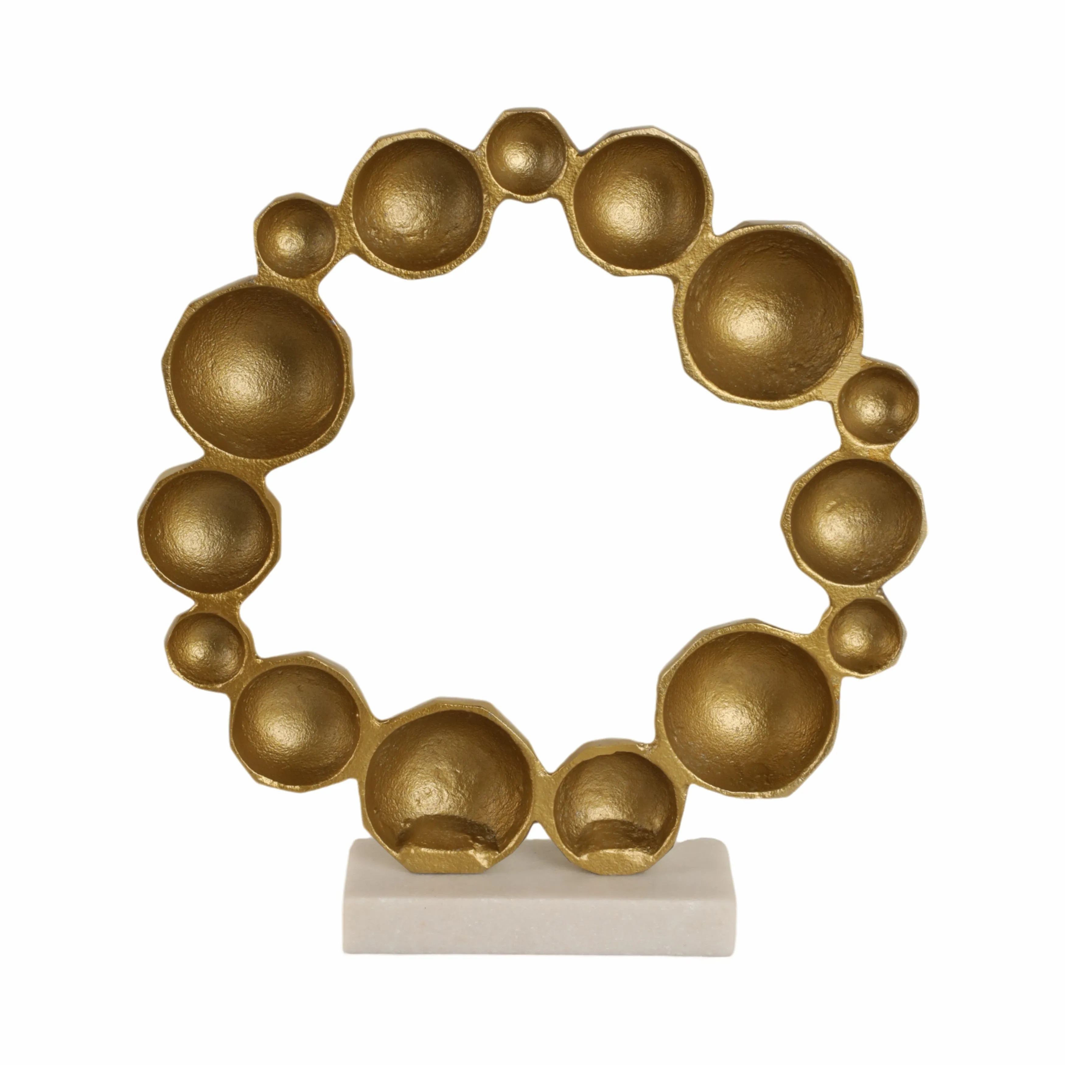 15" Ring Of Orbs On Marble Base, Gold/white