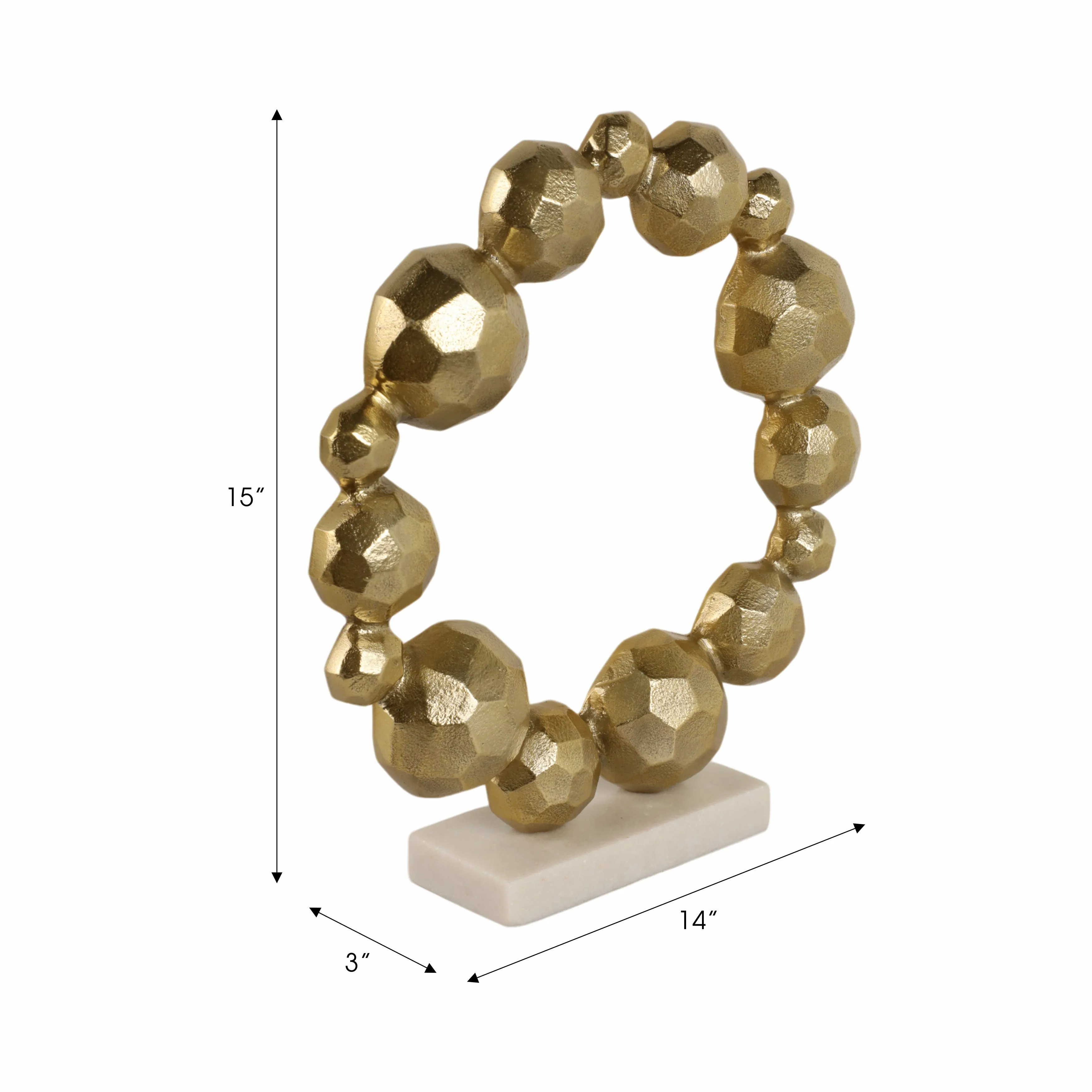 15" Ring Of Orbs On Marble Base, Gold/white