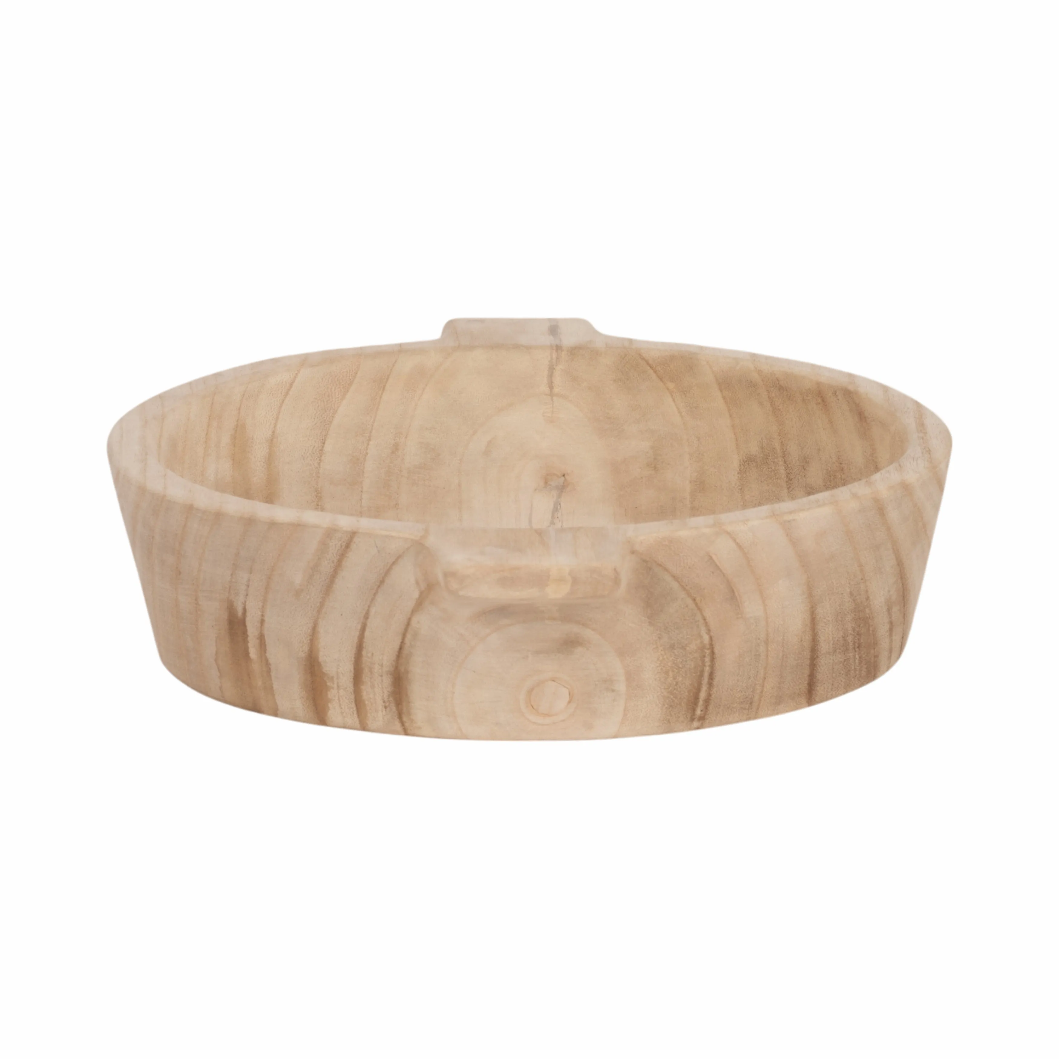 16" Round Wood Bowl With Handles, Natural