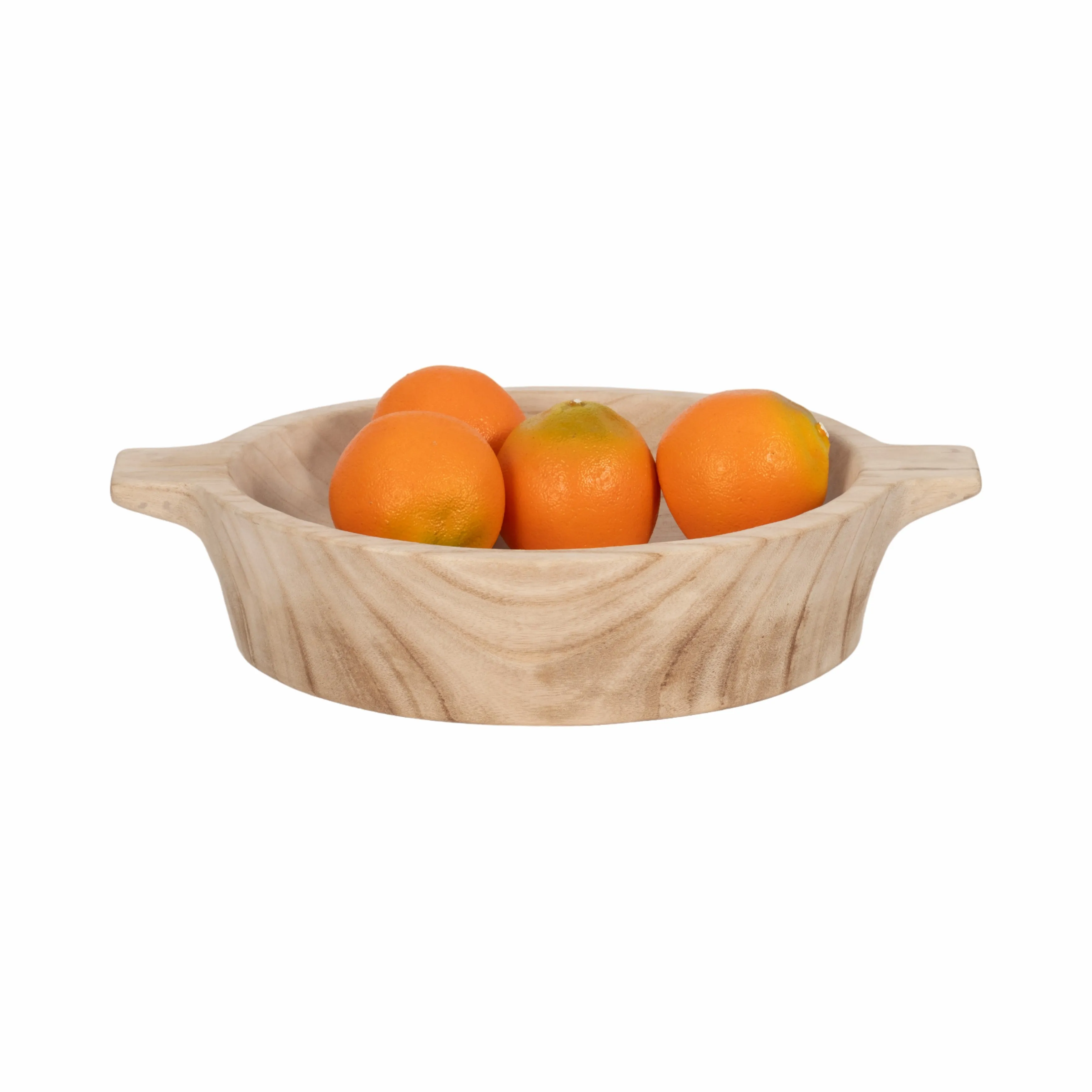 16" Round Wood Bowl With Handles, Natural