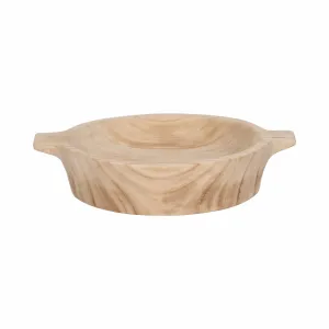 16" Round Wood Bowl With Handles, Natural