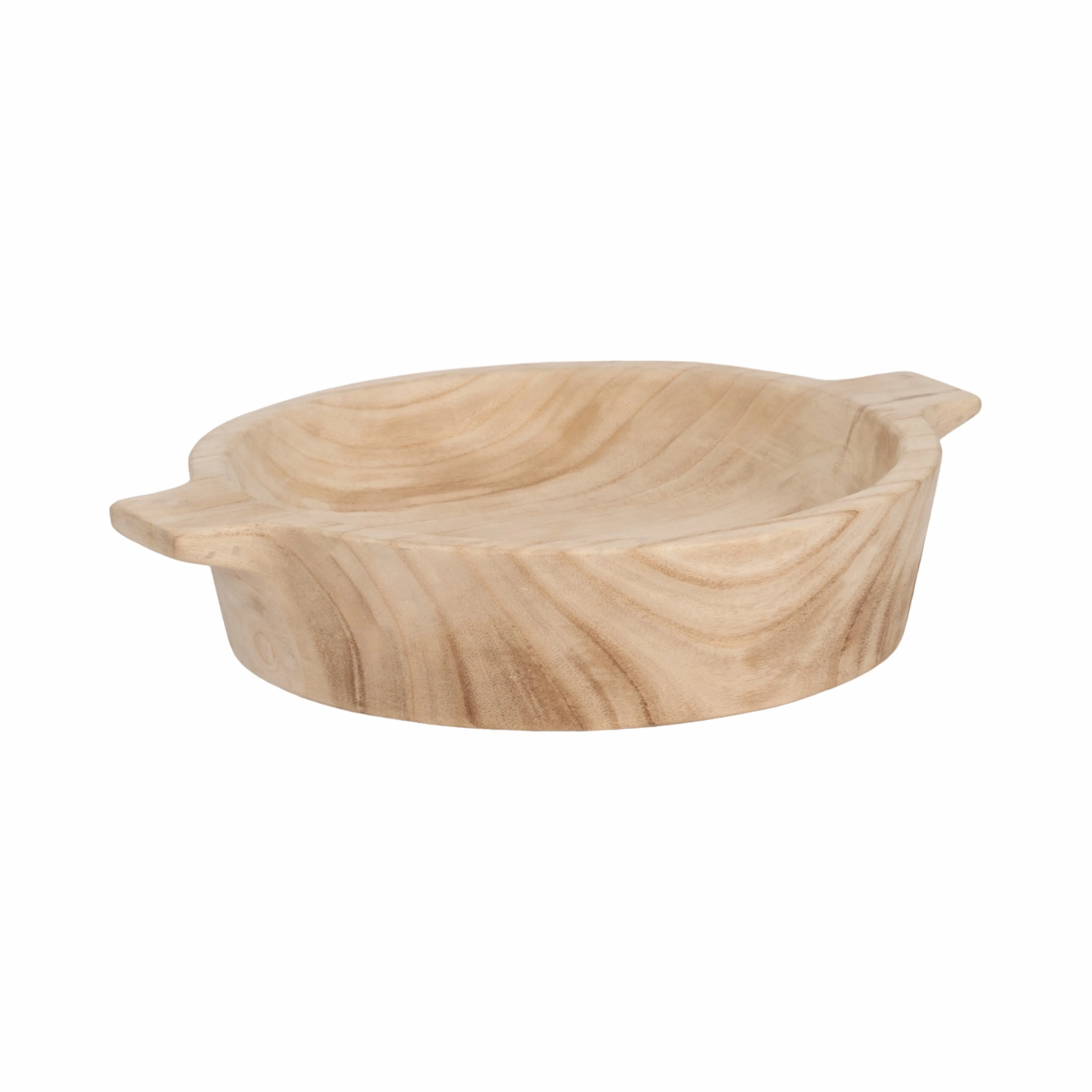 16" Round Wood Bowl With Handles, Natural