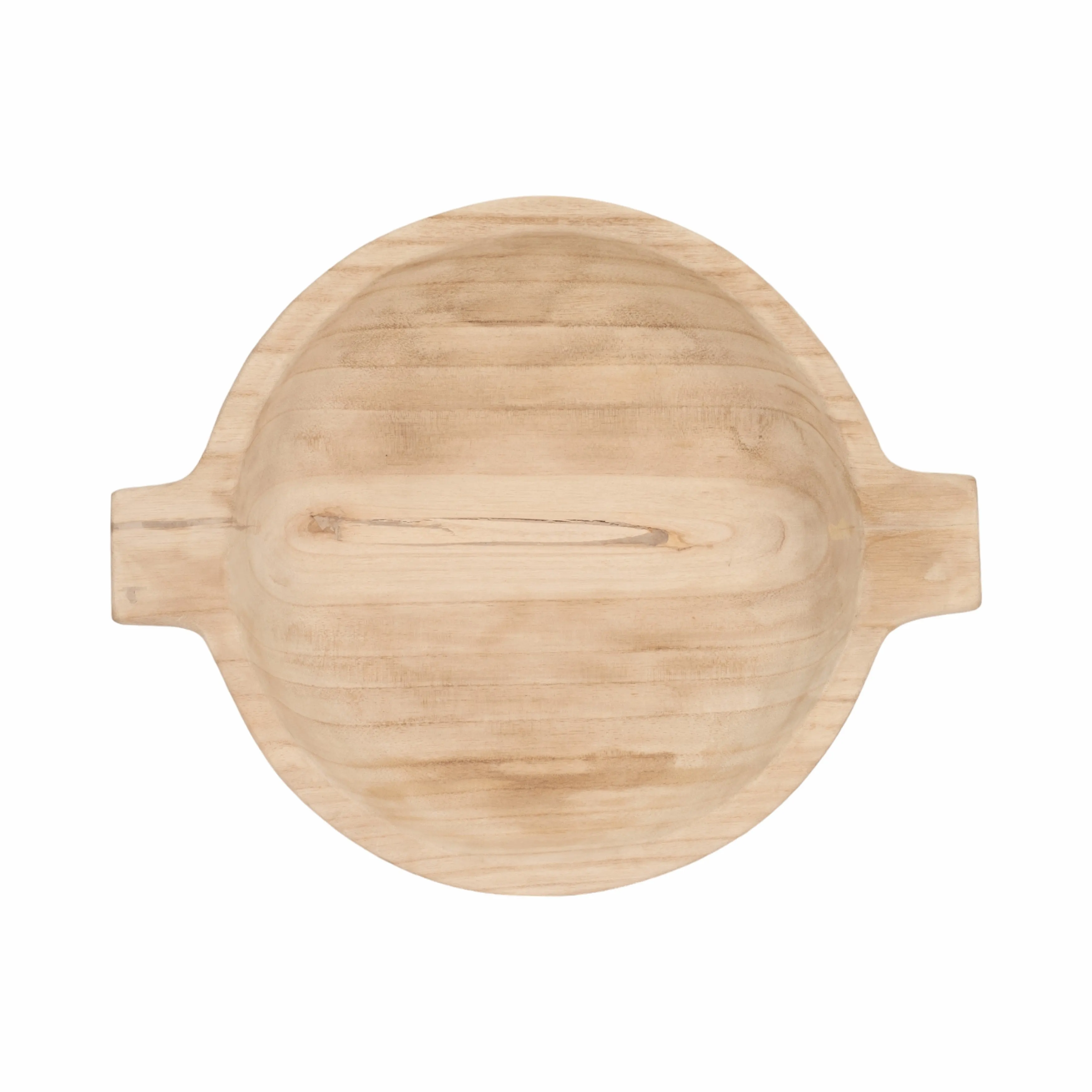 16" Round Wood Bowl With Handles, Natural