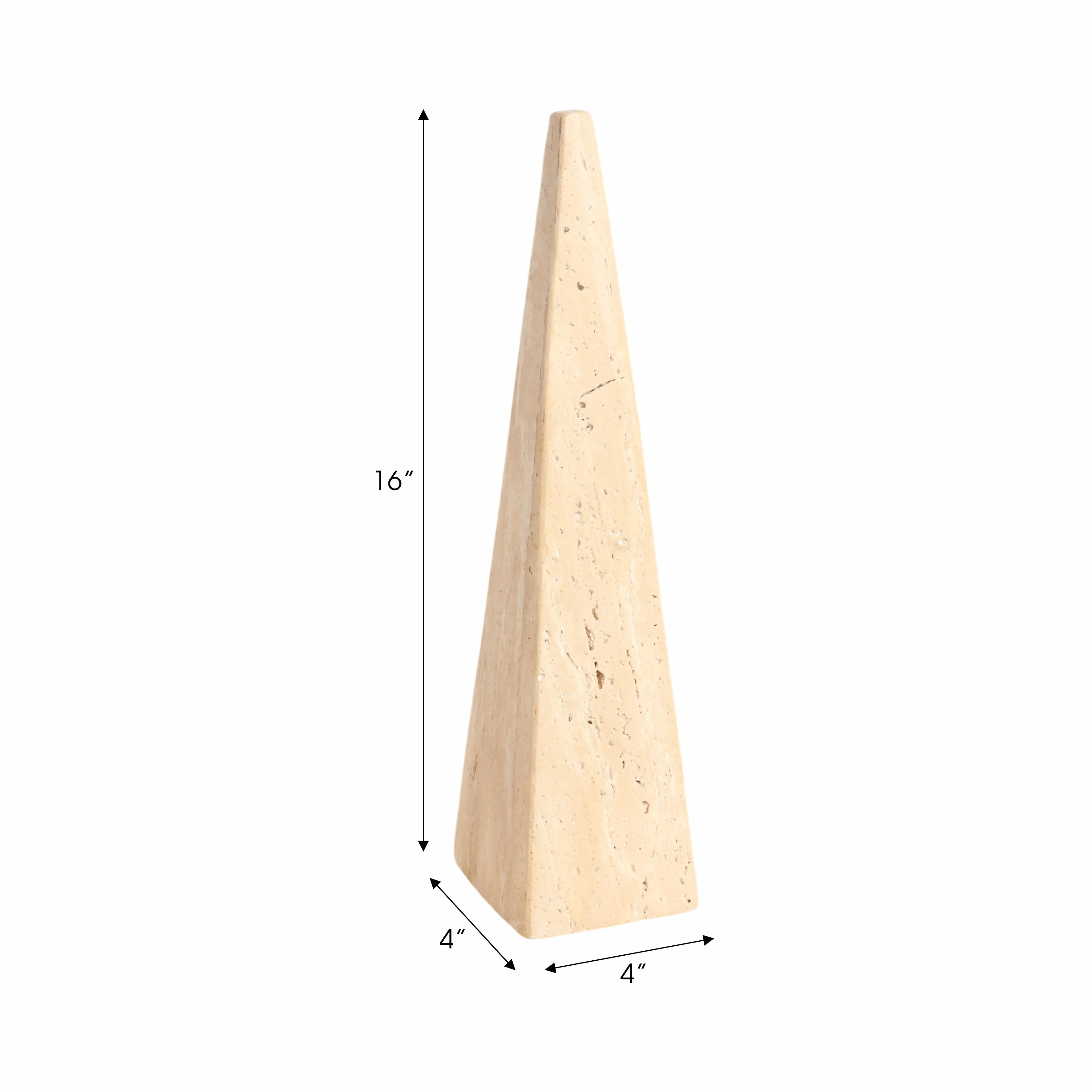 16" Travertine Obelisk, Tan