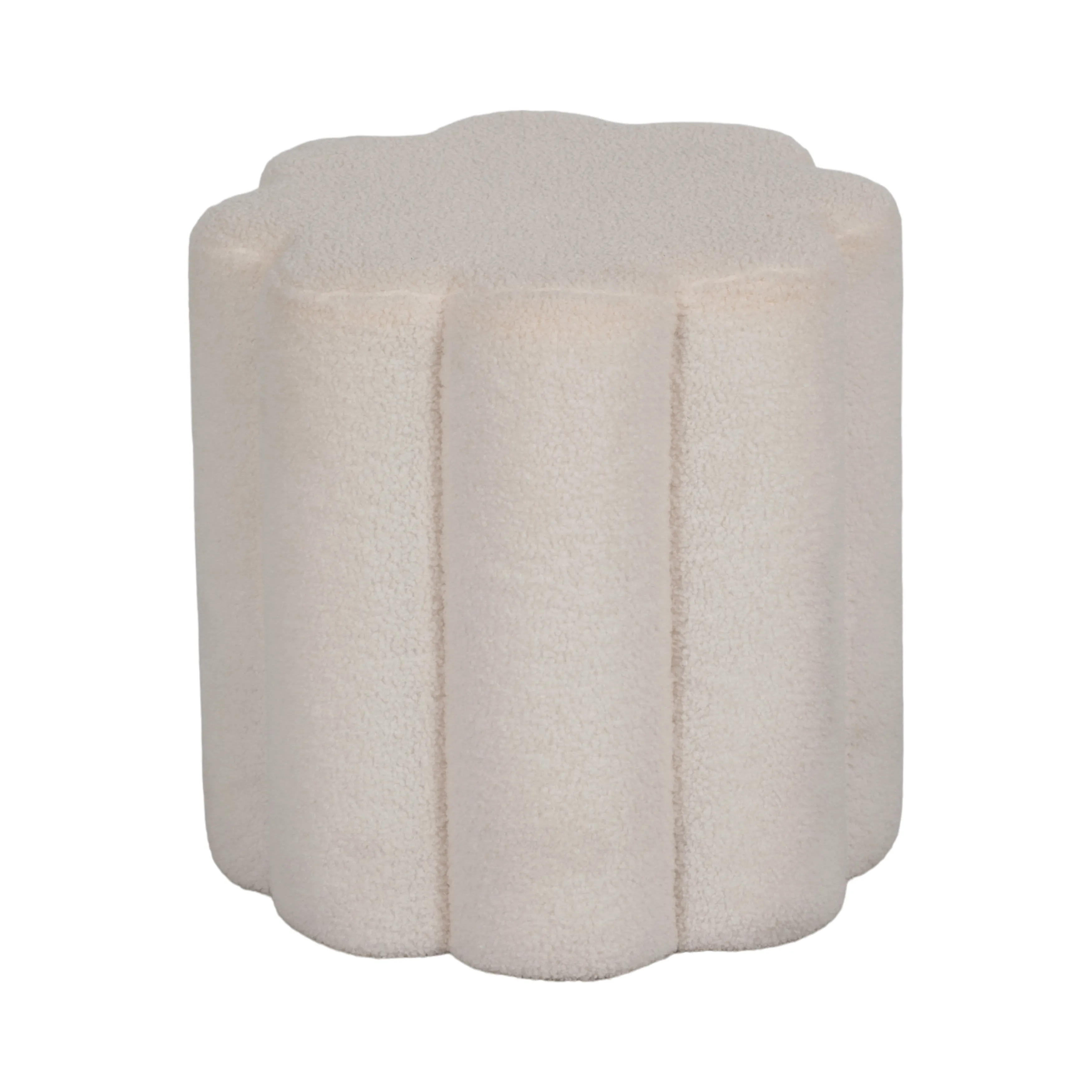 18" Petal Shaped Boucle Ottoman, White