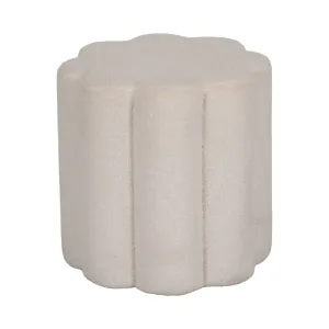 18" Petal Shaped Boucle Ottoman, White
