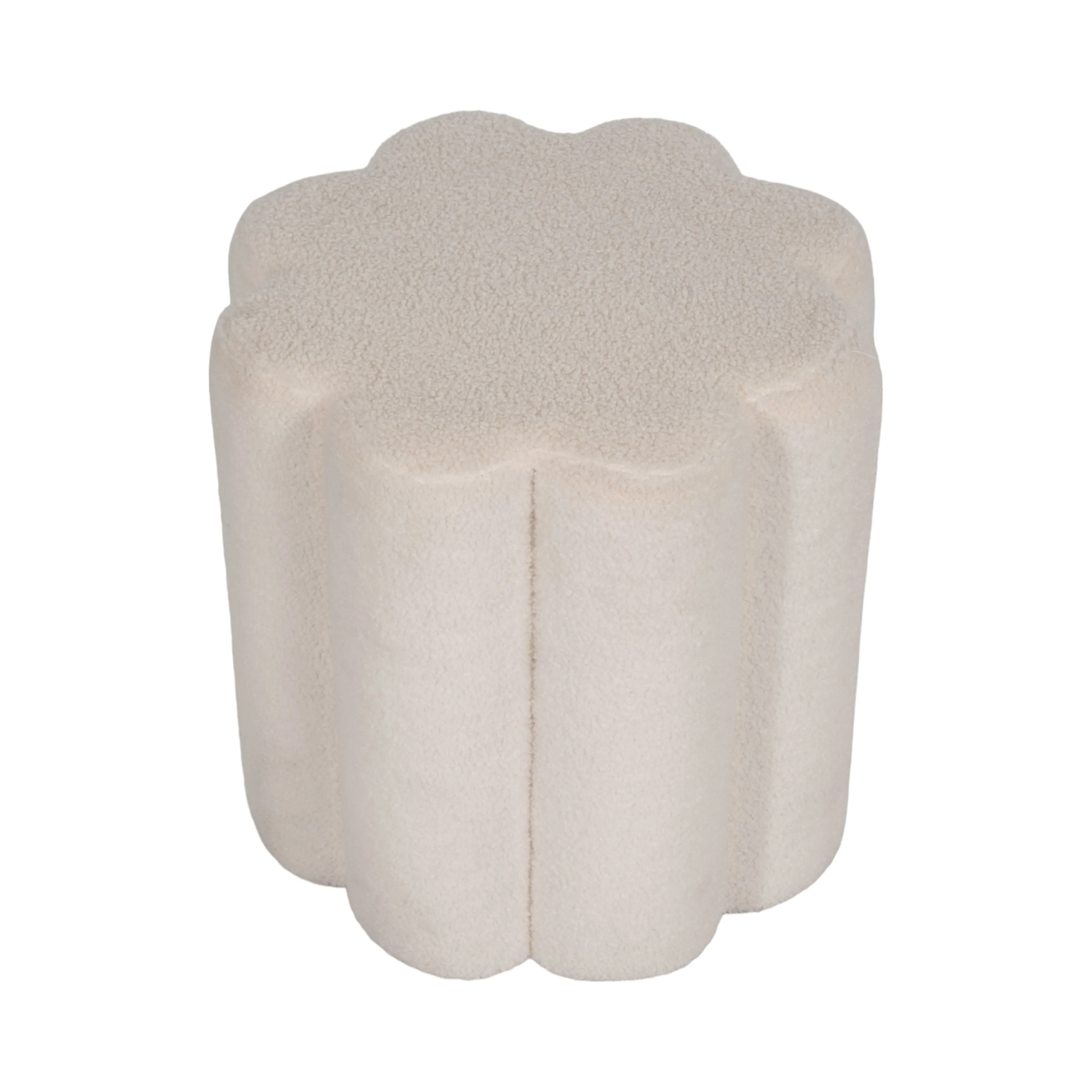 18" Petal Shaped Boucle Ottoman, White