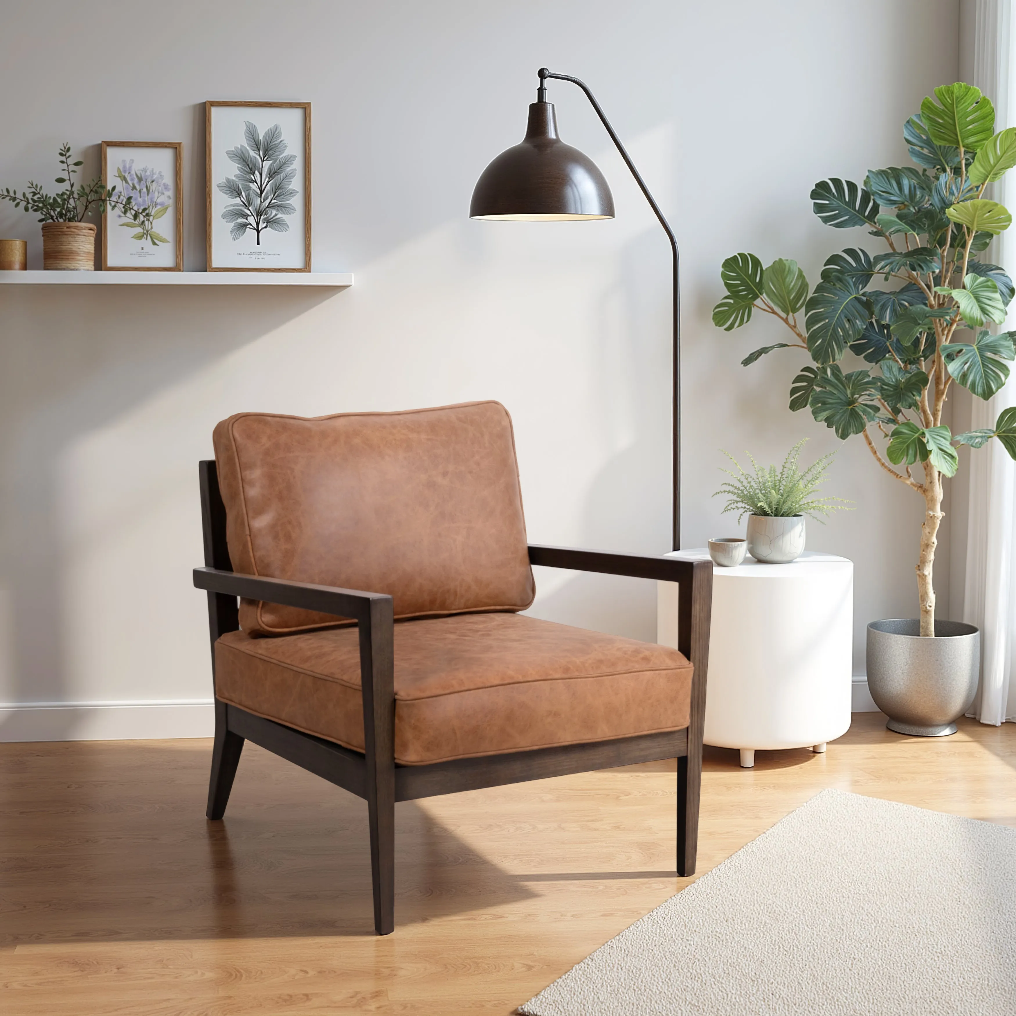 32" Sanders Suede Wood Accent Chair, Brown