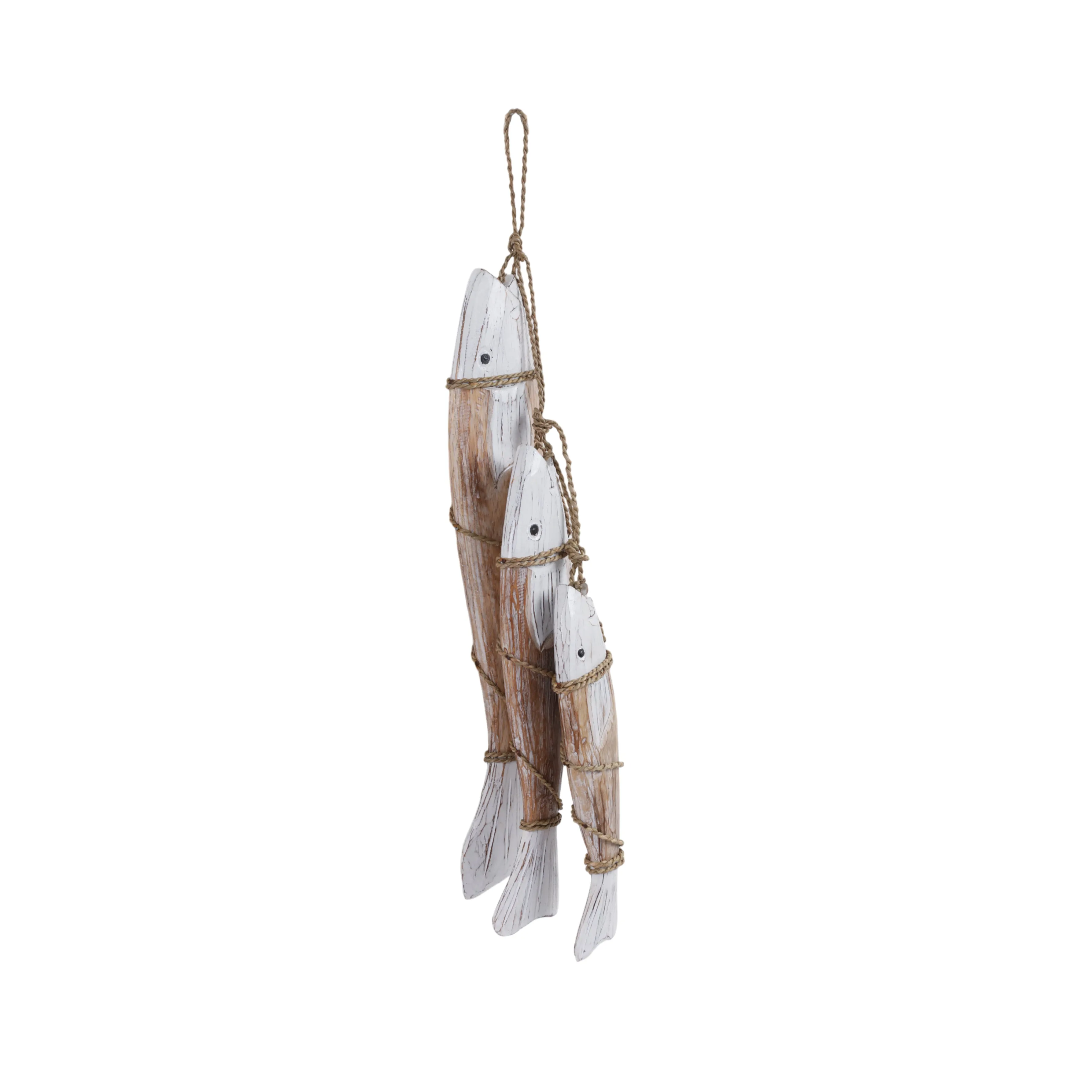 35" Wood 3 Fish On A Rope, Wht/nat