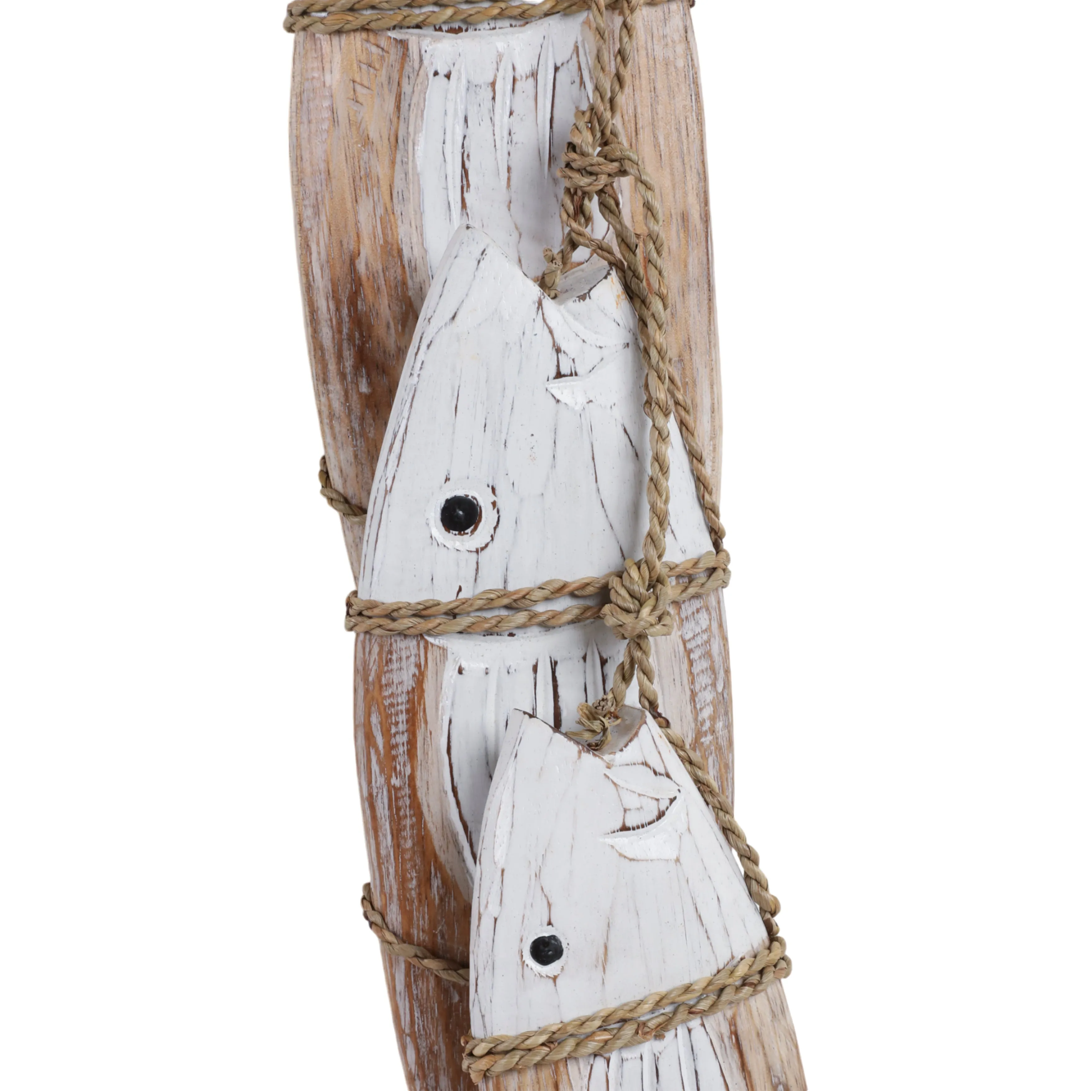 35" Wood 3 Fish On A Rope, Wht/nat