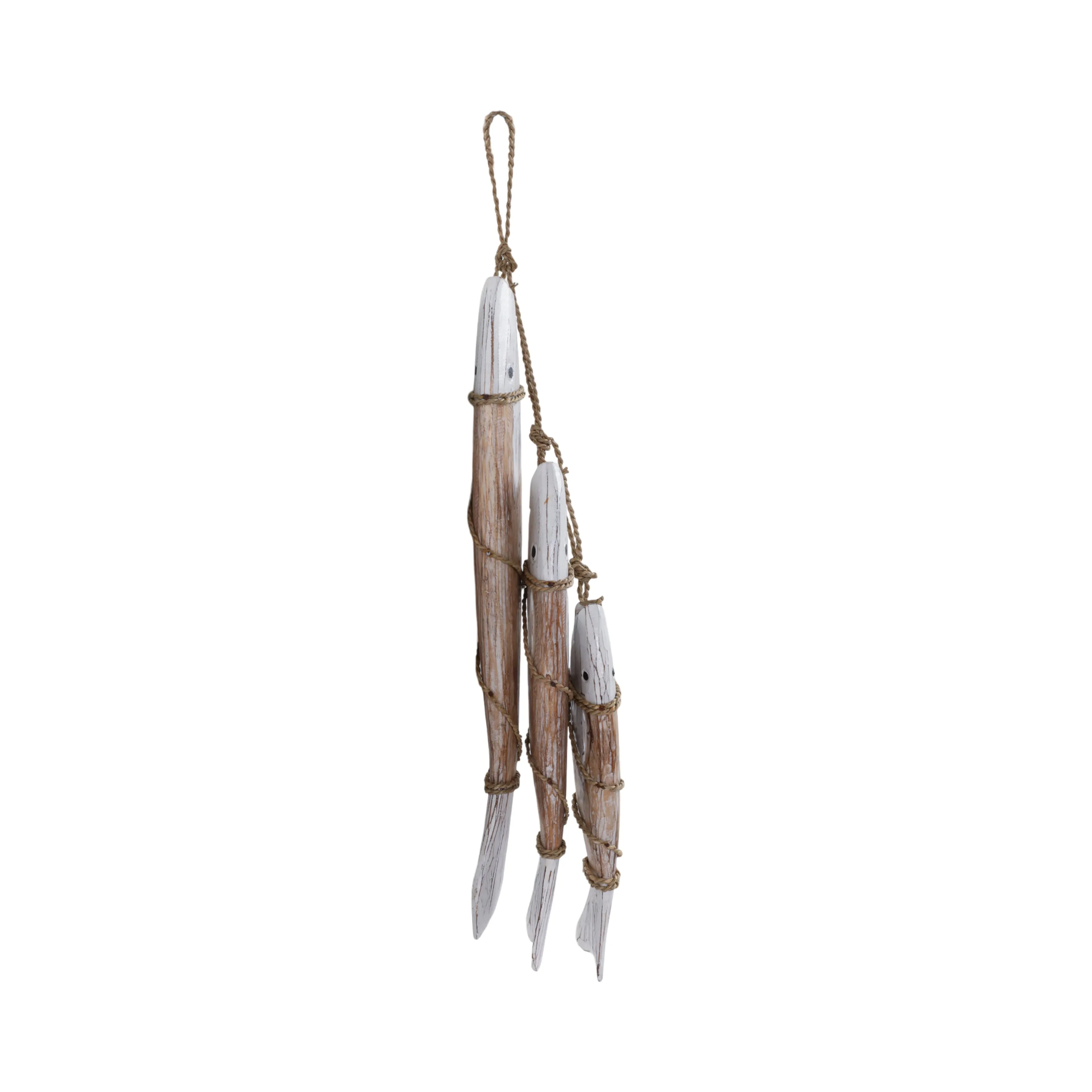 35" Wood 3 Fish On A Rope, Wht/nat