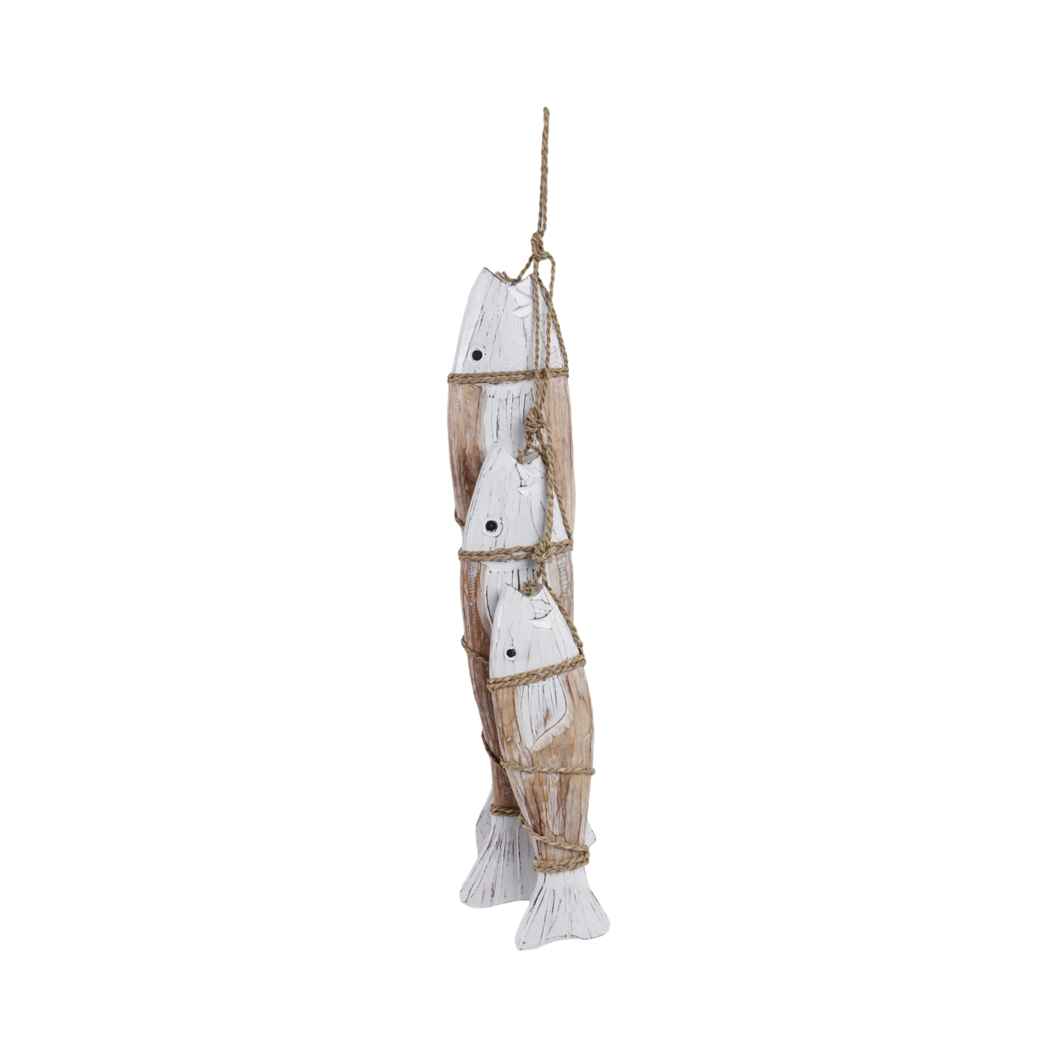 35" Wood 3 Fish On A Rope, Wht/nat
