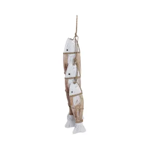 35" Wood 3 Fish On A Rope, Wht/nat