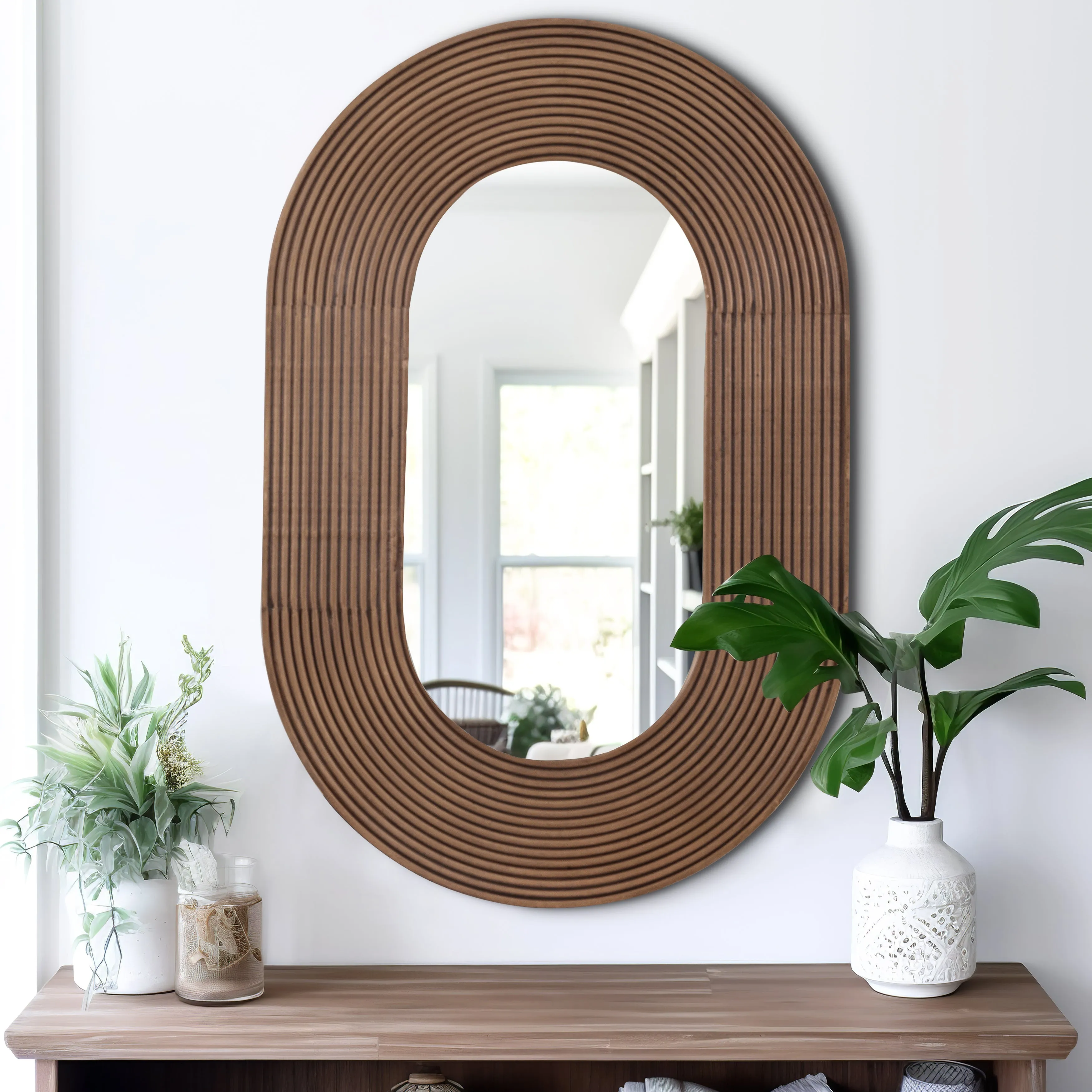 36" RIBBED OVAL MIRROR, WALNUT