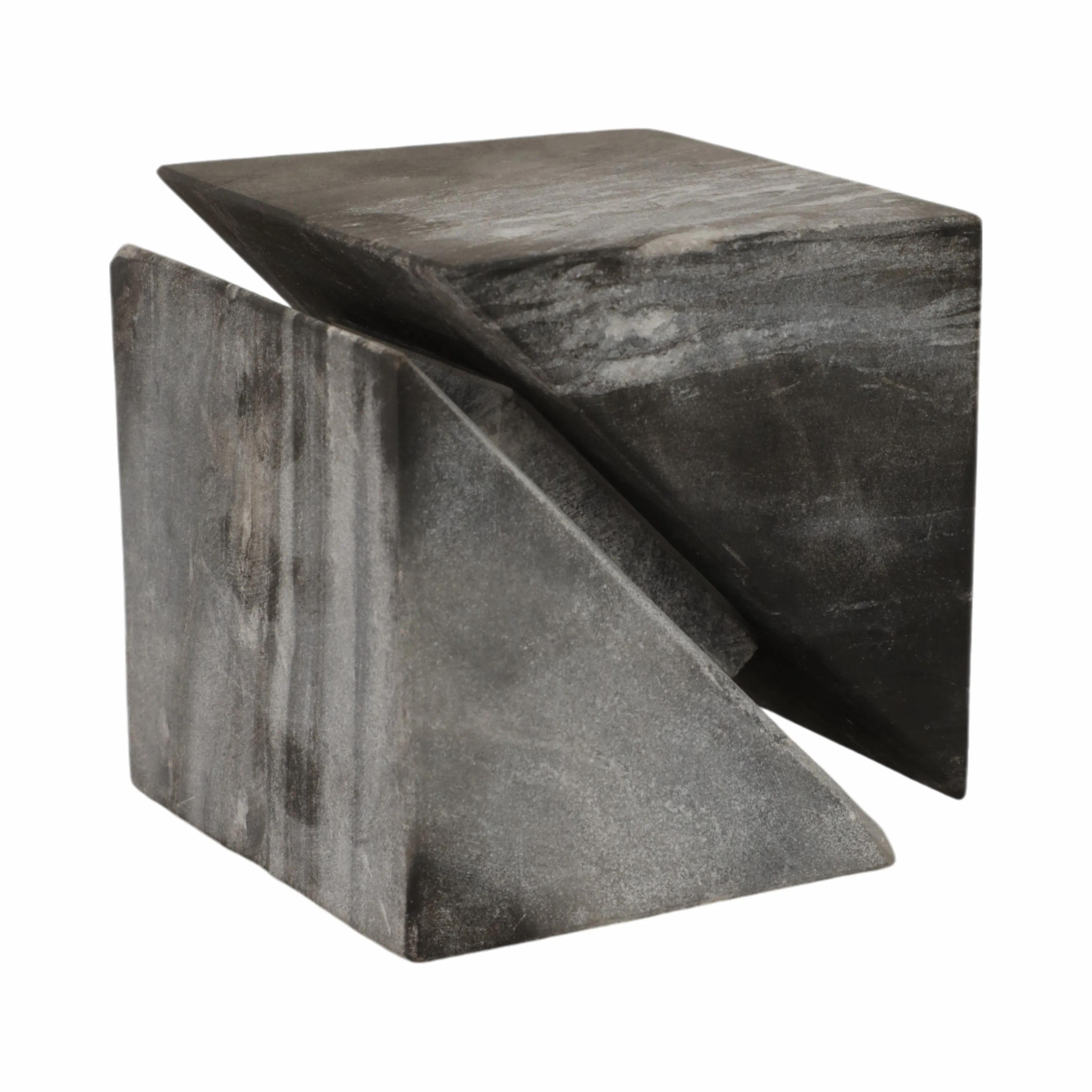 4" Cut Marble Cube, Grey