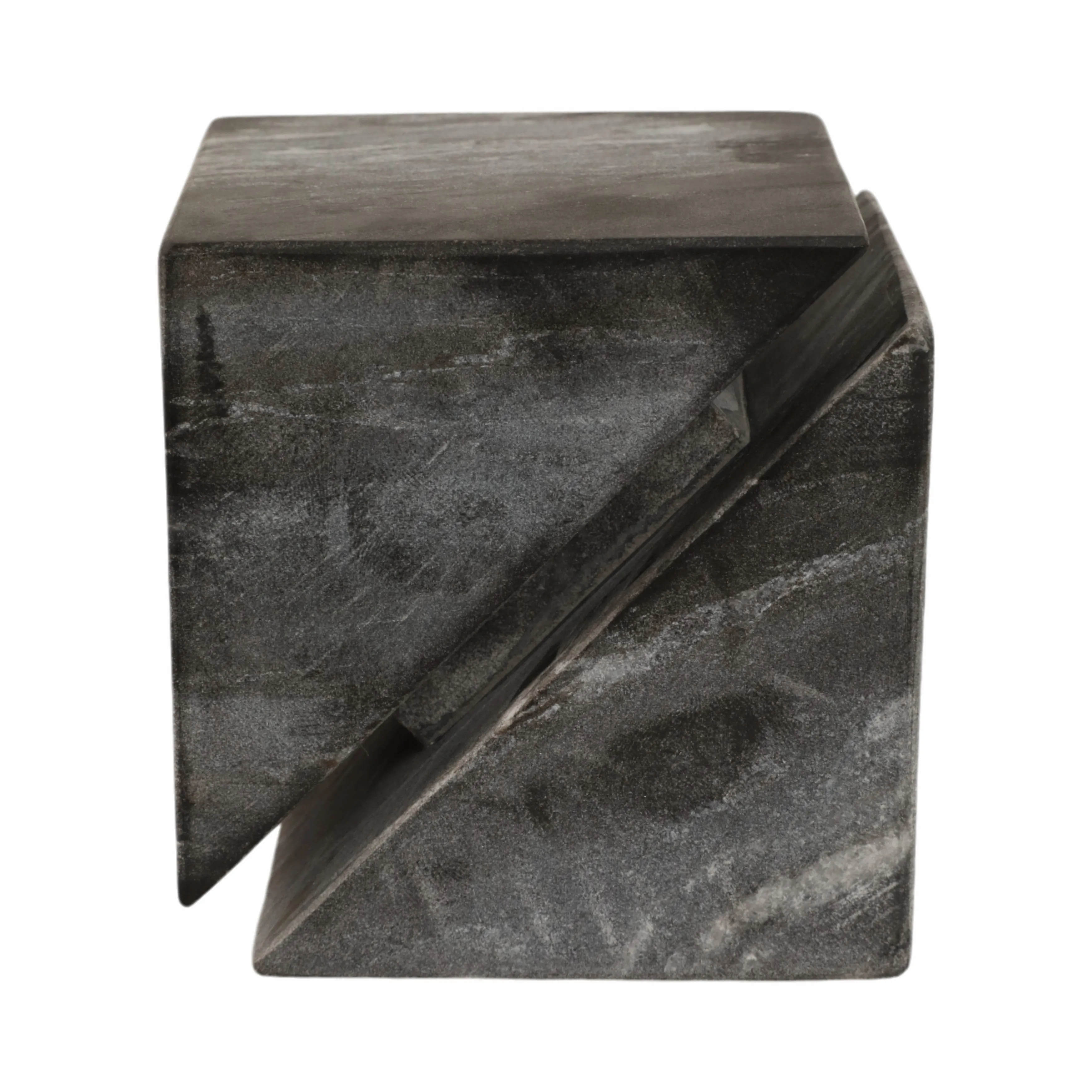 4" Cut Marble Cube, Grey