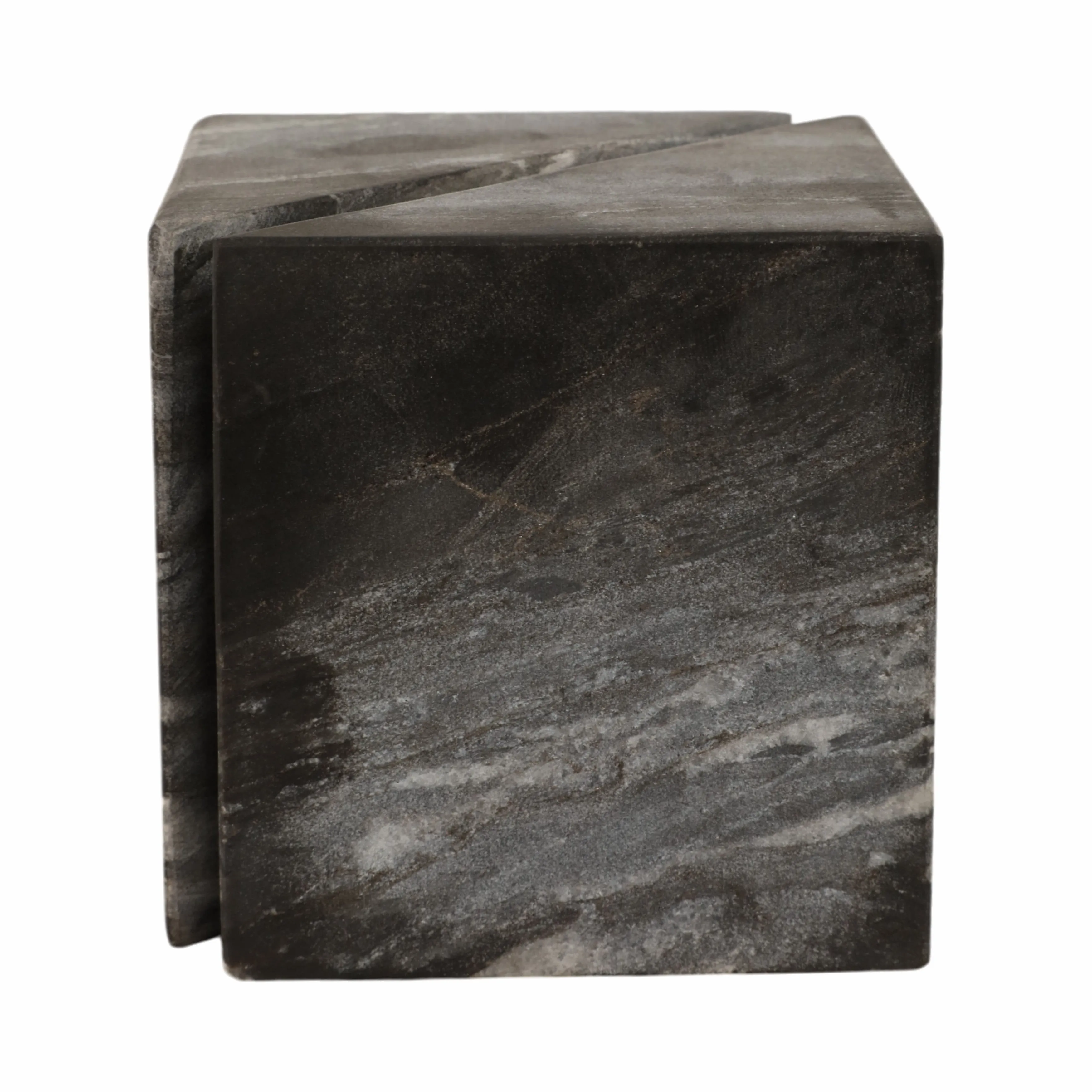 4" Cut Marble Cube, Grey