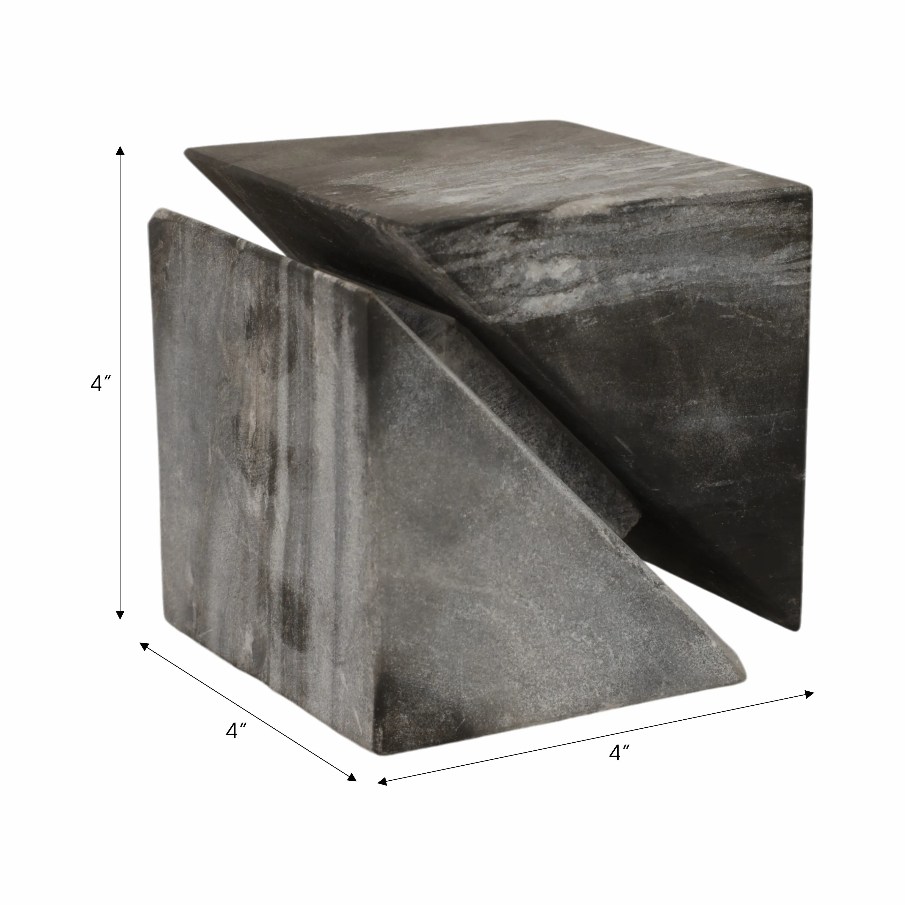 4" Cut Marble Cube, Grey