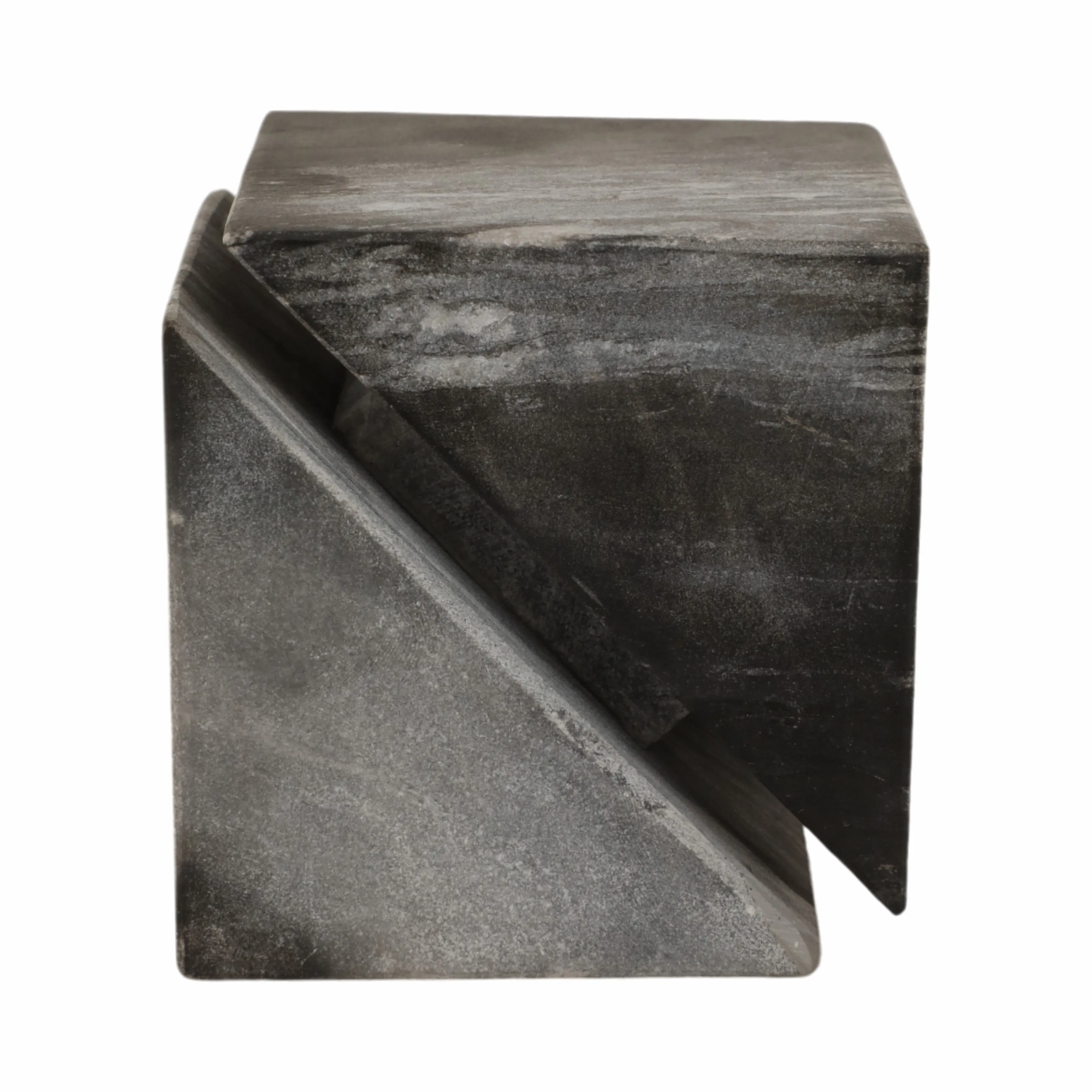4" Cut Marble Cube, Grey