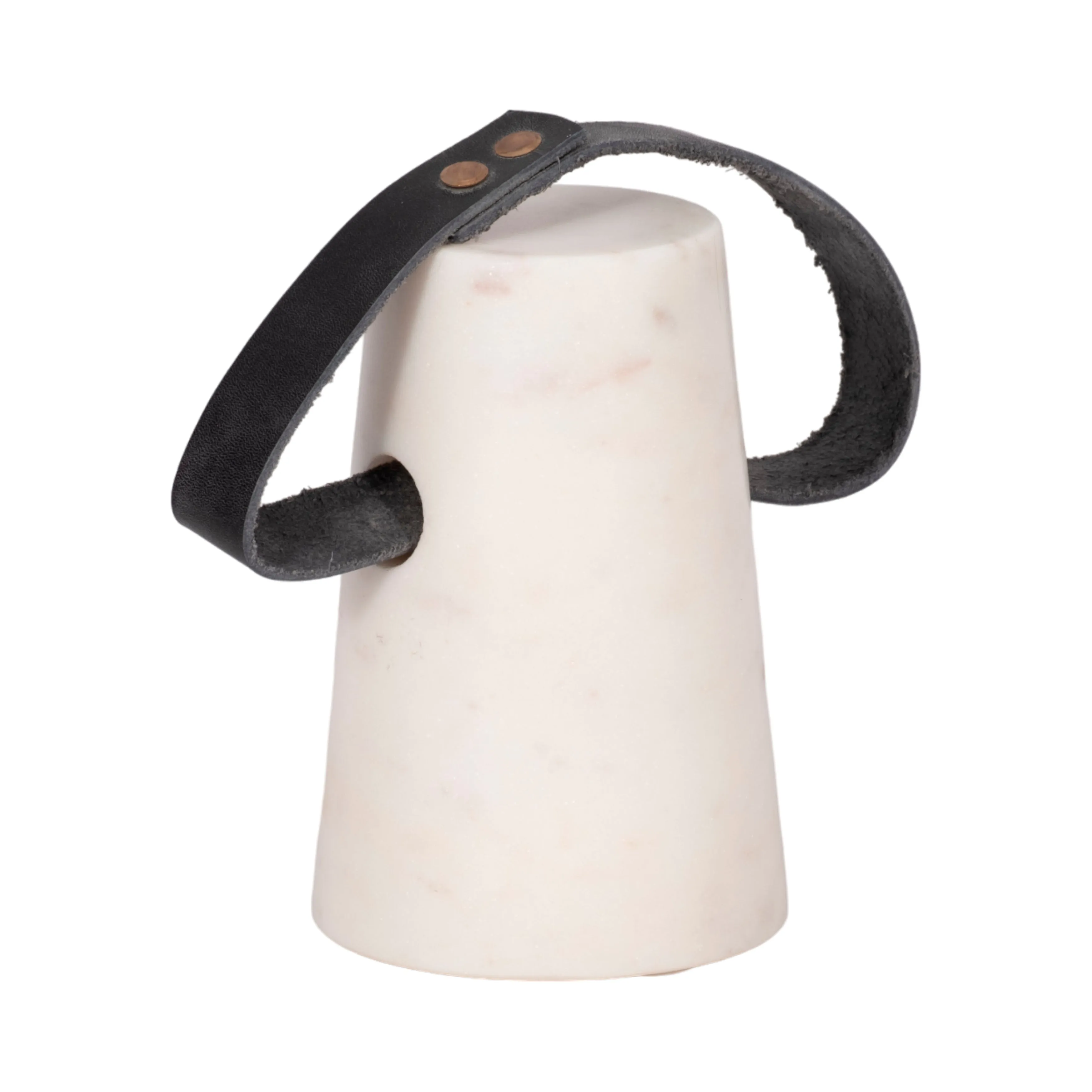 5" Marble Doorstop With Leather Handle, White/blac