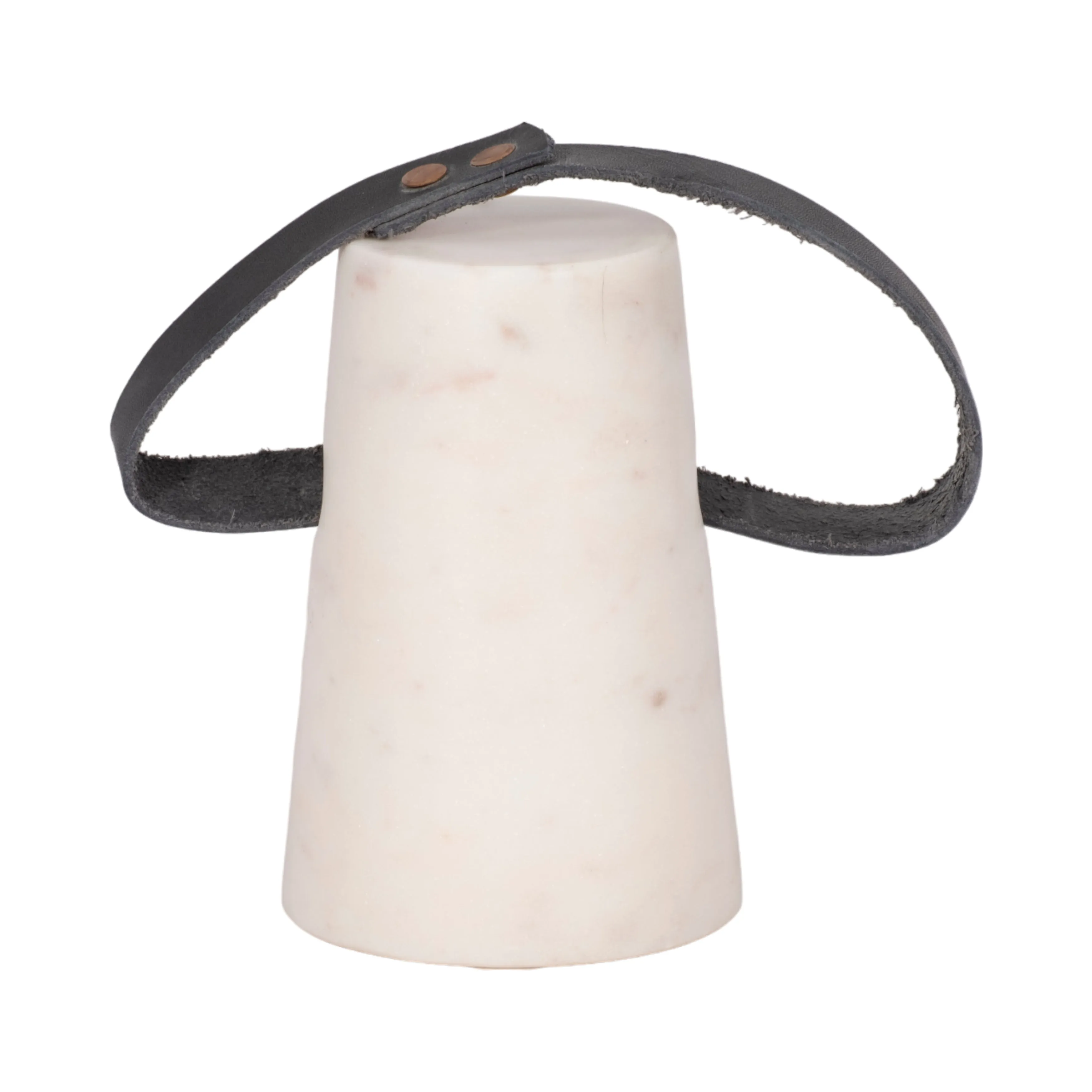 5" Marble Doorstop With Leather Handle, White/blac