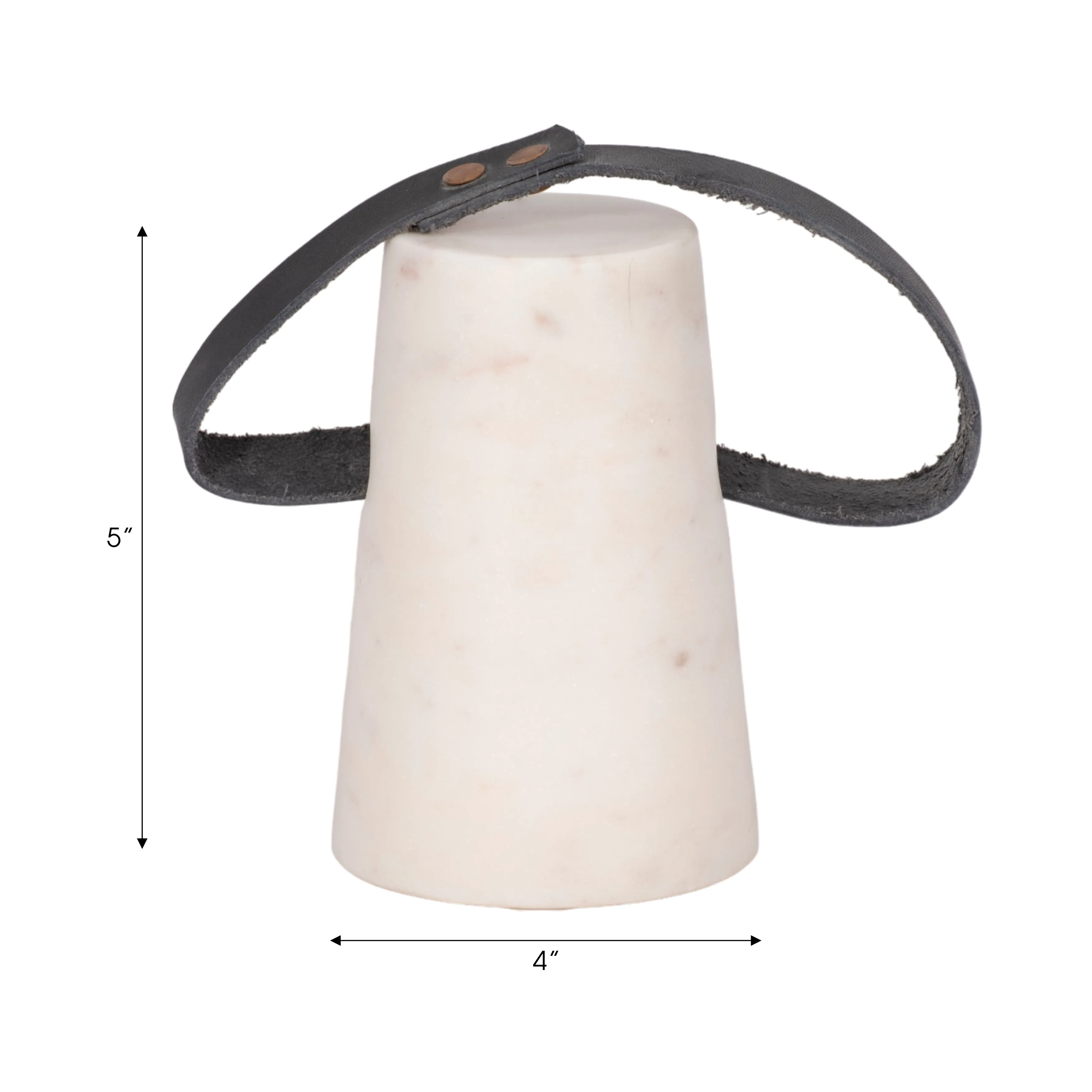 5" Marble Doorstop With Leather Handle, White/blac