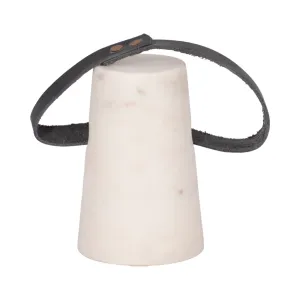5" Marble Doorstop With Leather Handle, White/blac