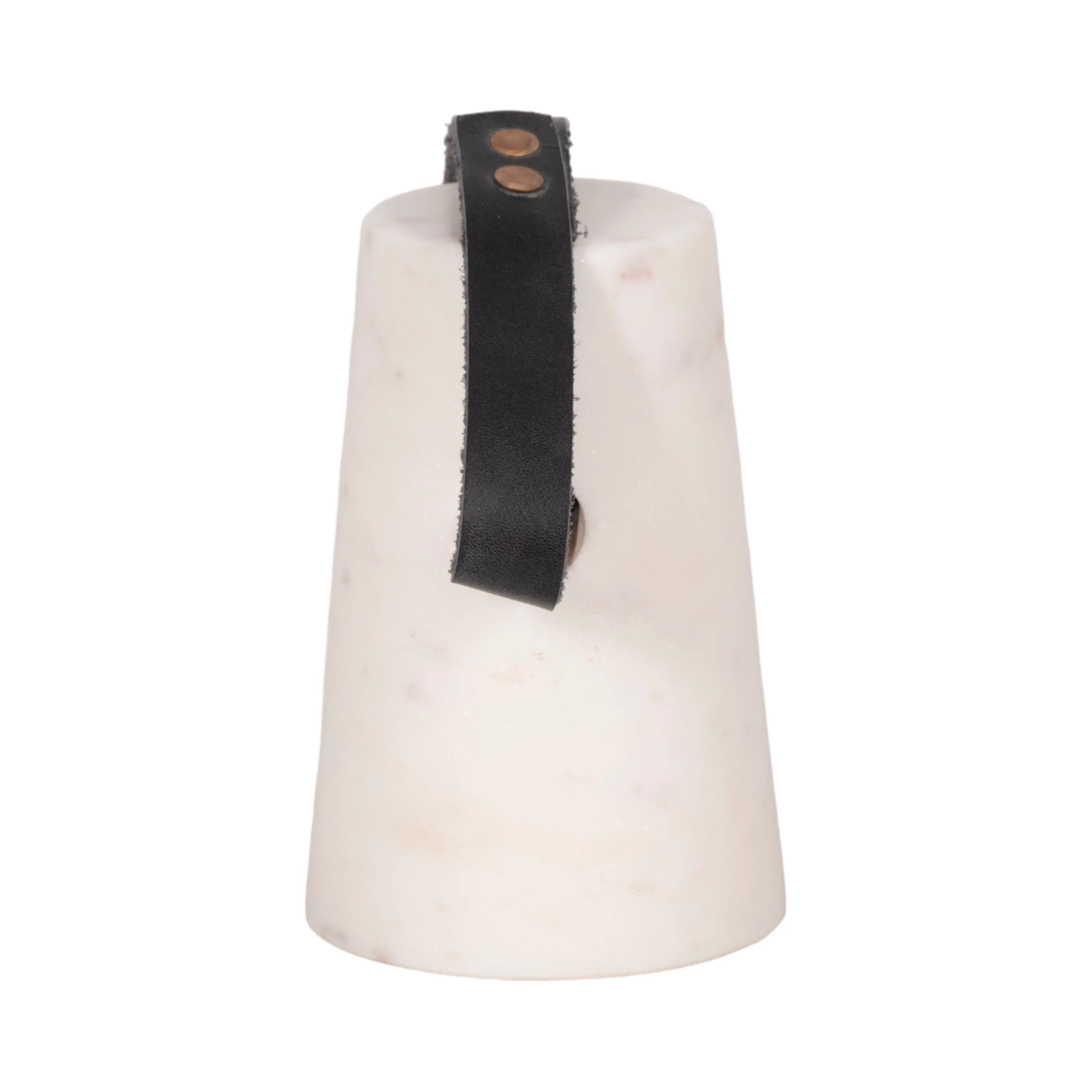 5" Marble Doorstop With Leather Handle, White/blac