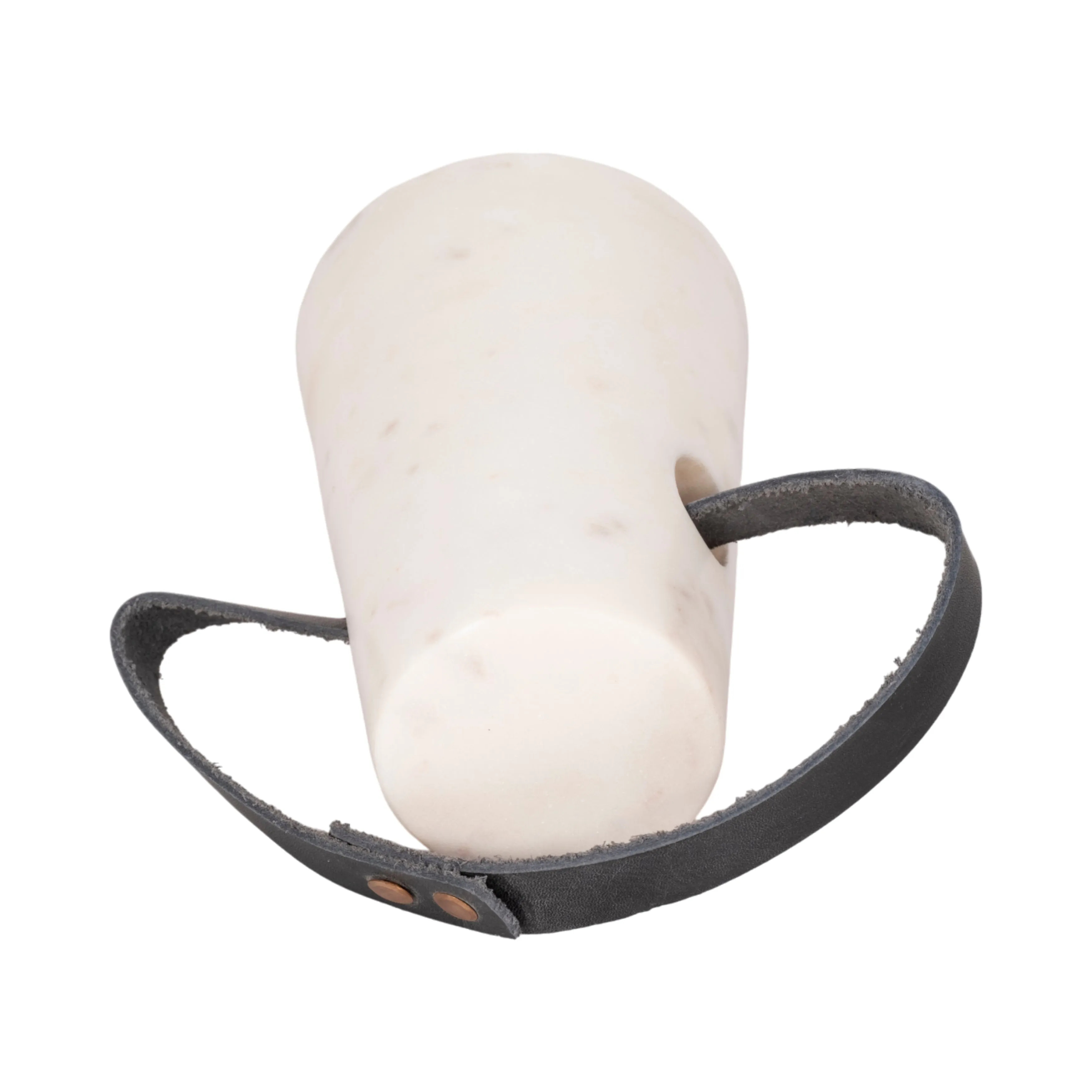5" Marble Doorstop With Leather Handle, White/blac