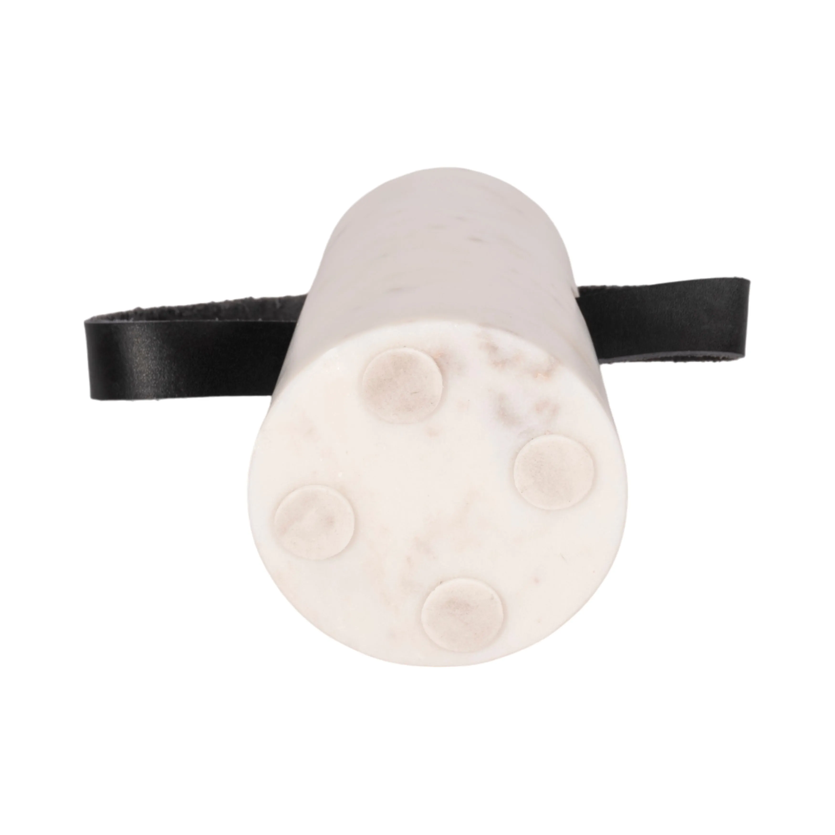 5" Marble Doorstop With Leather Handle, White/blac
